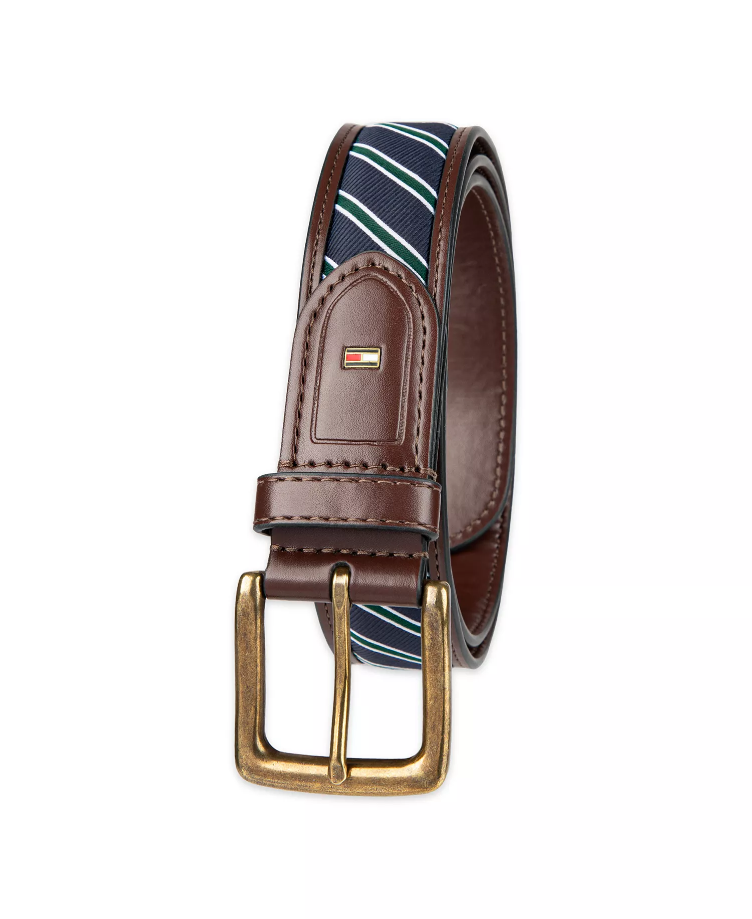 Men's Prep Striped Ribbon Inlay Casual Belt - Brown - L (38-40)