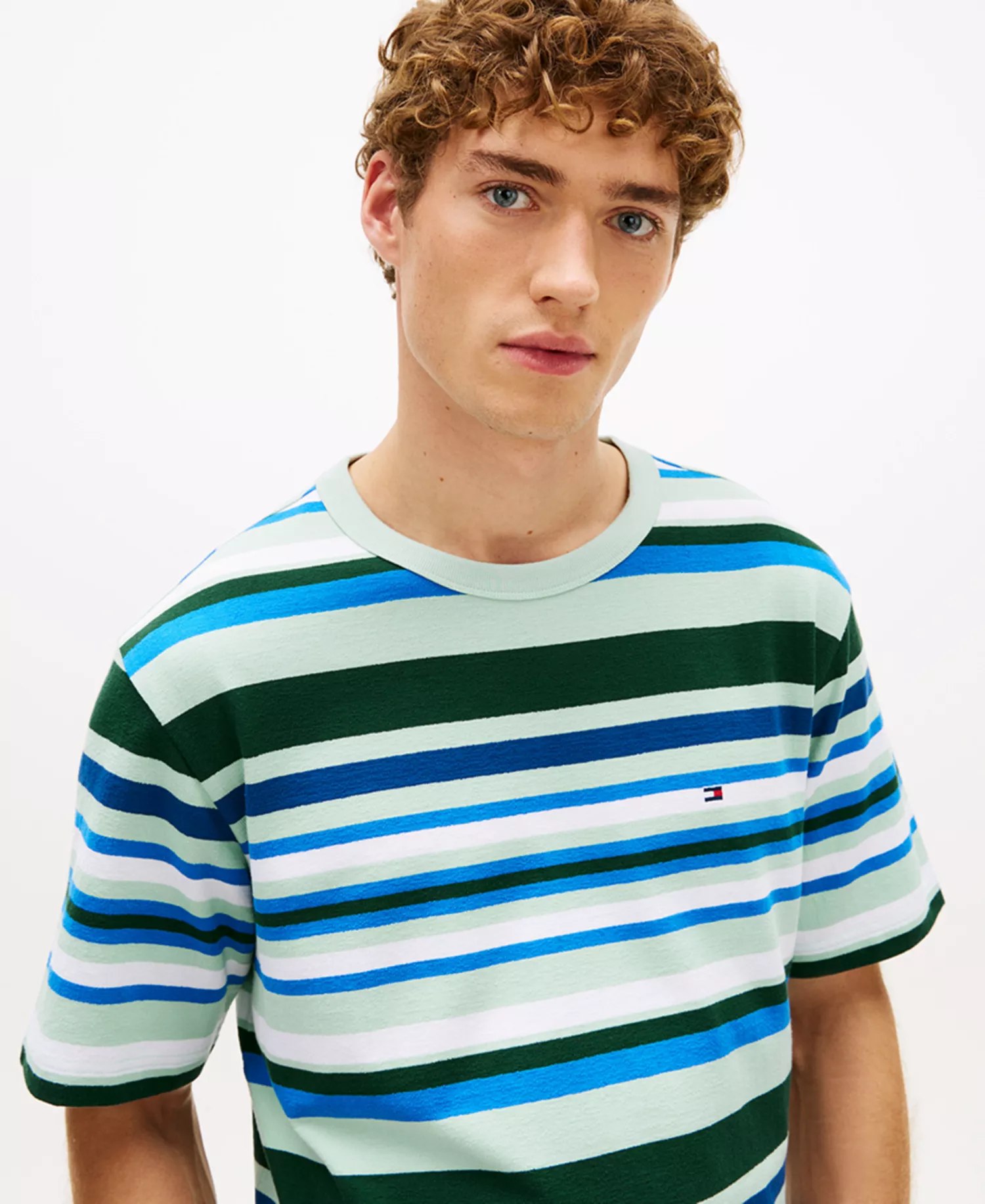 Men's Multi Stripe Crepe T-Shirt - Crushed Mint Multi Stripe - L
