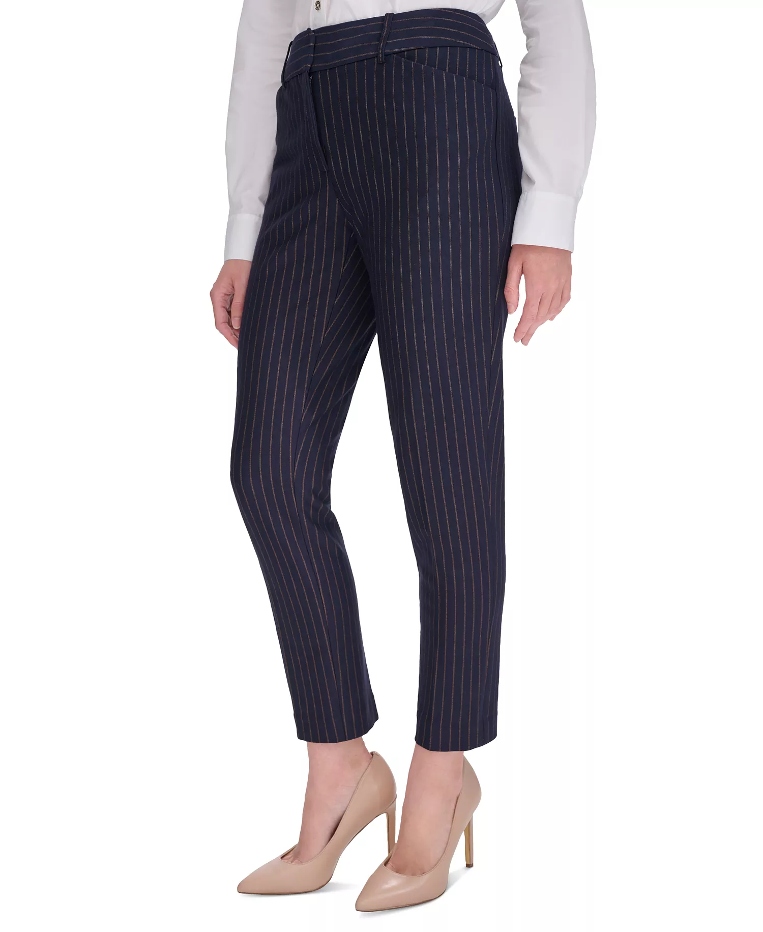 Women's Pinstripe Mid-Rise Ankle-Length Pants - Mdngt/taba - 0