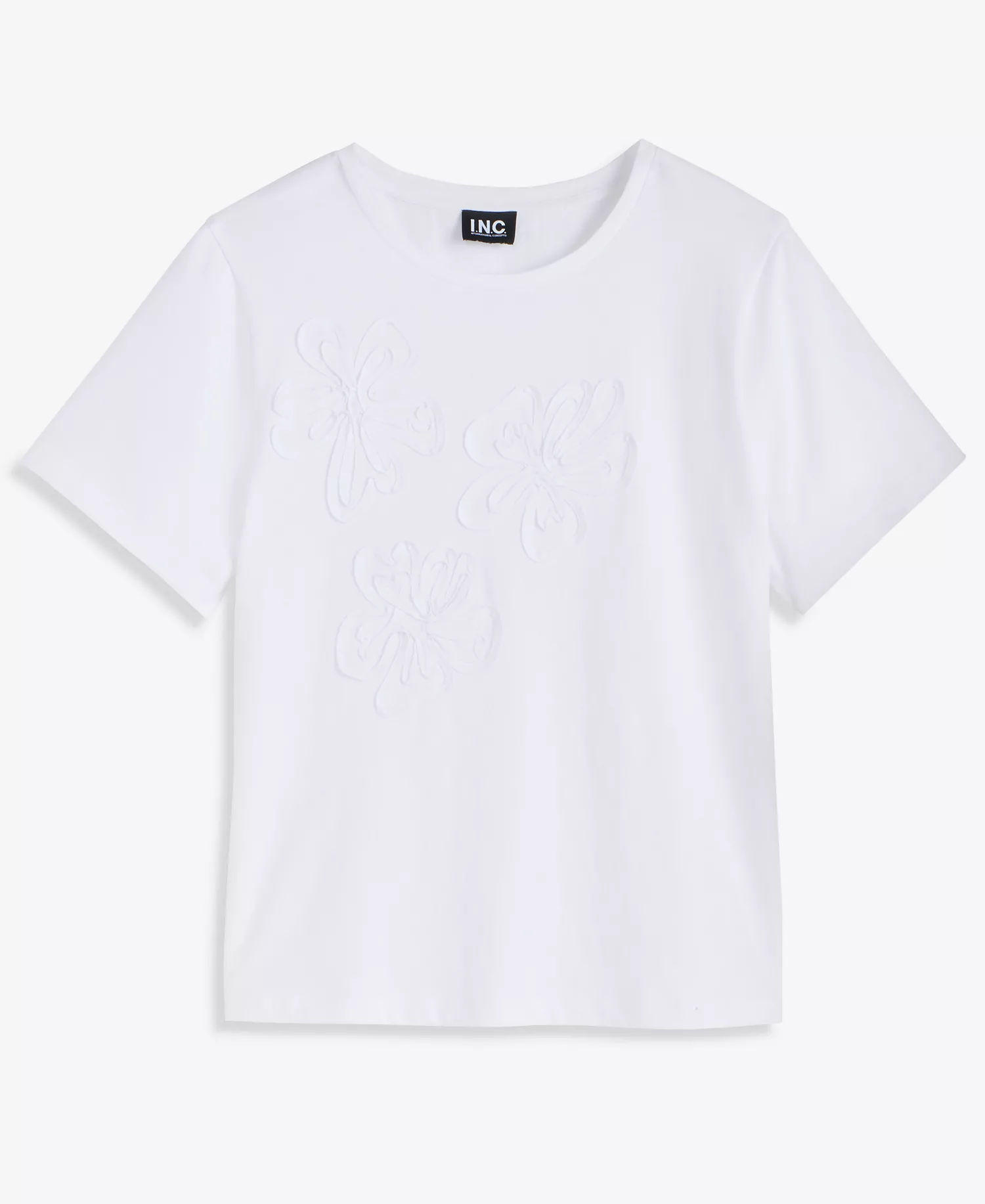 Women's Short Sleeve Floral Embroidered T-Shirt, Macy's Exclusive - Bright White - L