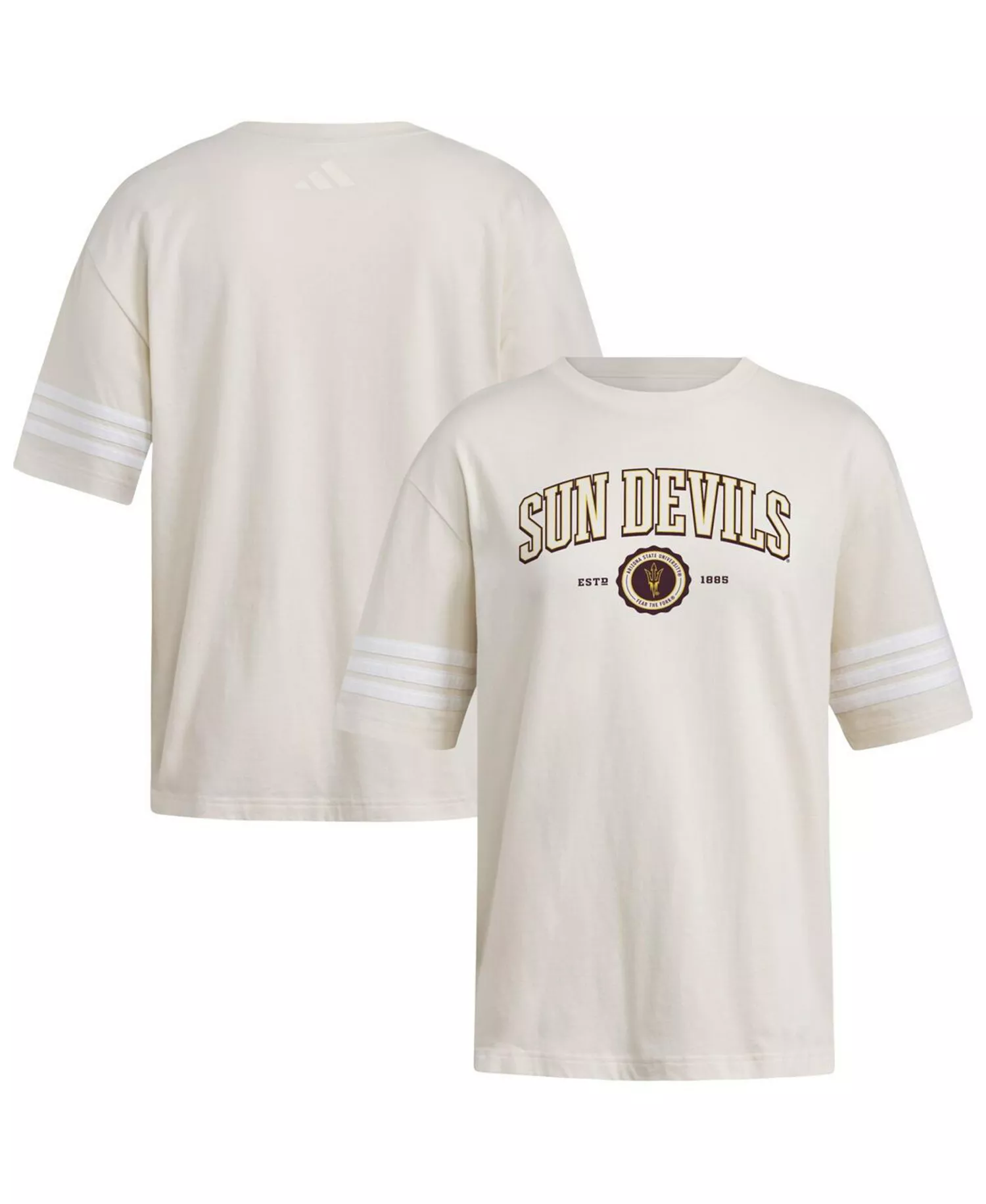 Women's Cream Arizona State Sun Devils Fashion Three-Stripes Oversized T-Shirt - Cream - M