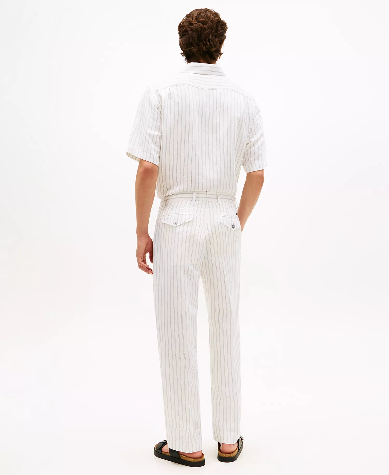 Men's Stripe Linen-Blend Regular-Fit Pants - White/Black - 30x30