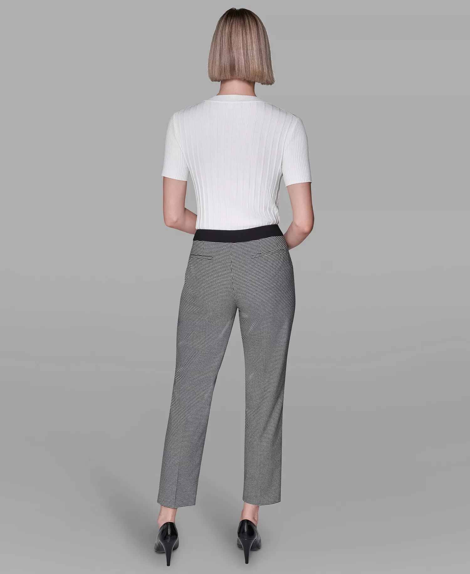 Women's Invisible Zipper Checkered Straight Ankle Pants - Black/Soft White - 0