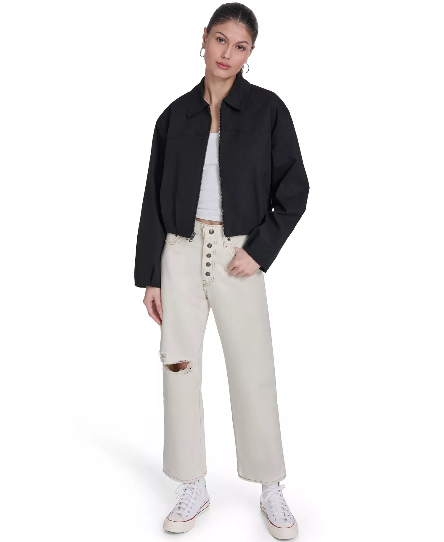 Women's Bubble Hem Collared Bomber Jacket - Black - L