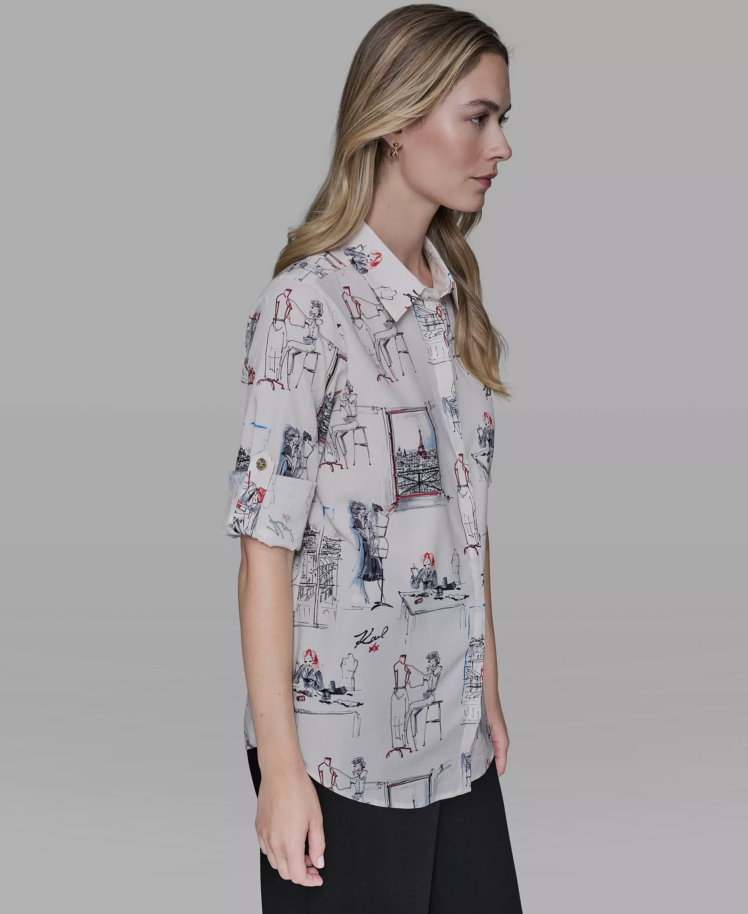 Women's Printed Button-Front Blouse - Bisque Multi - L