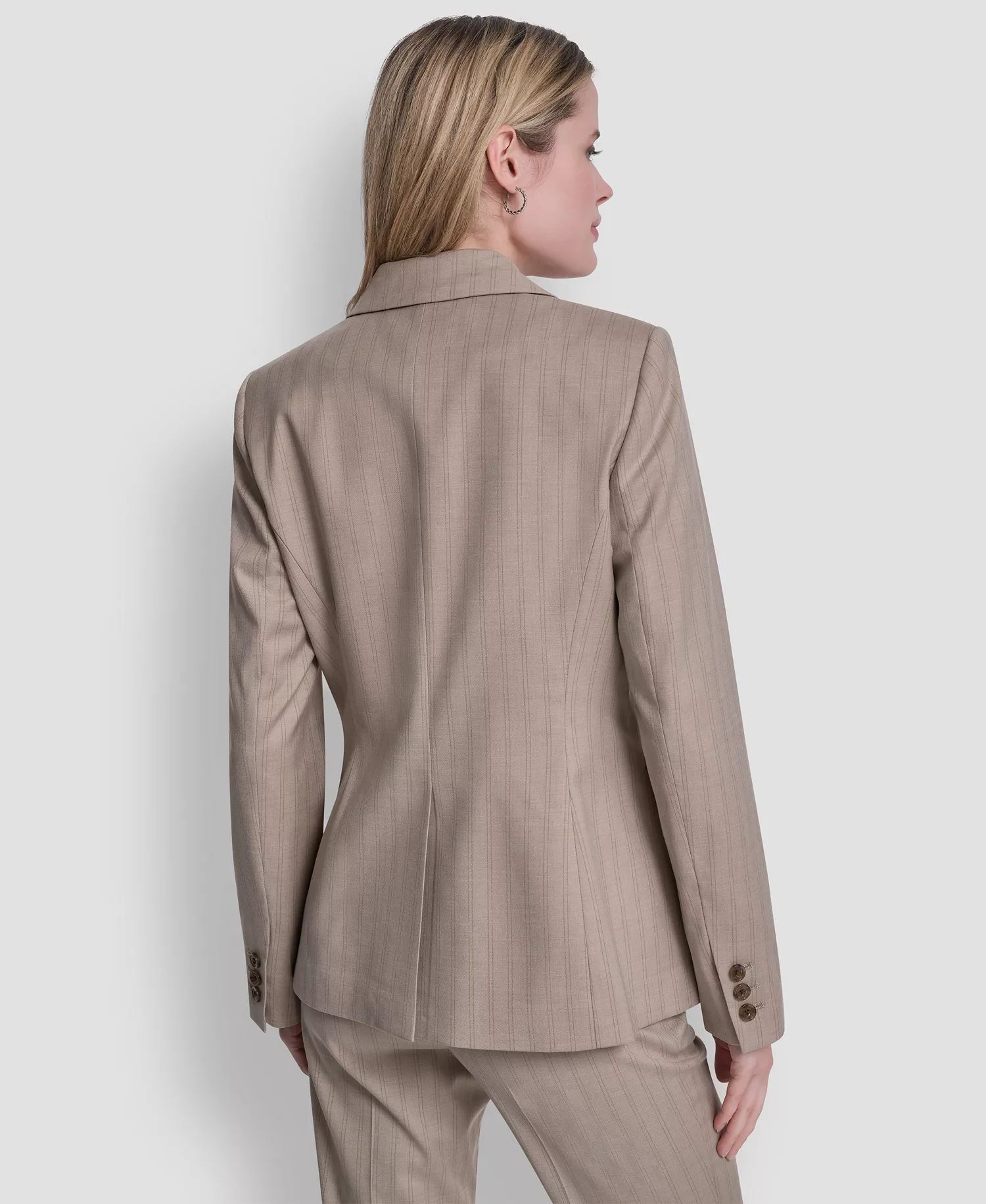 Women's Vertical Pinstripe Blazer Jacket - Pebble/Taupe Stripe - 0
