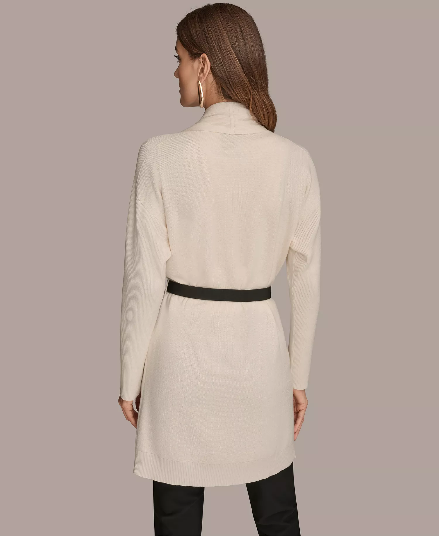 Women's Belted Open-Front Cardigan - Cream - L