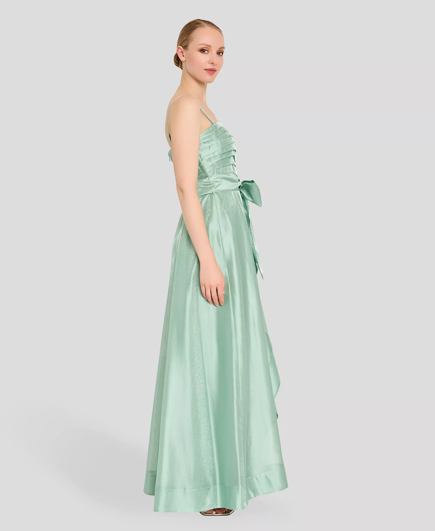 Women's Ruched Bodice Ruffle Front Gown - Sage - 10