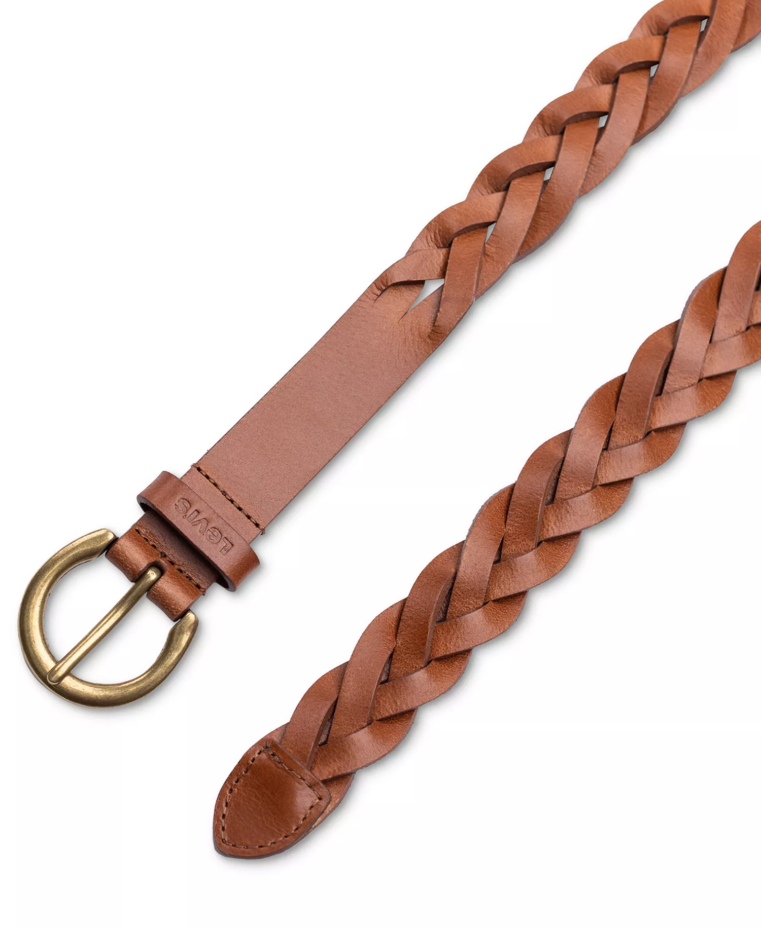 Women's Braided Leather Skinny Belt - Tan - L