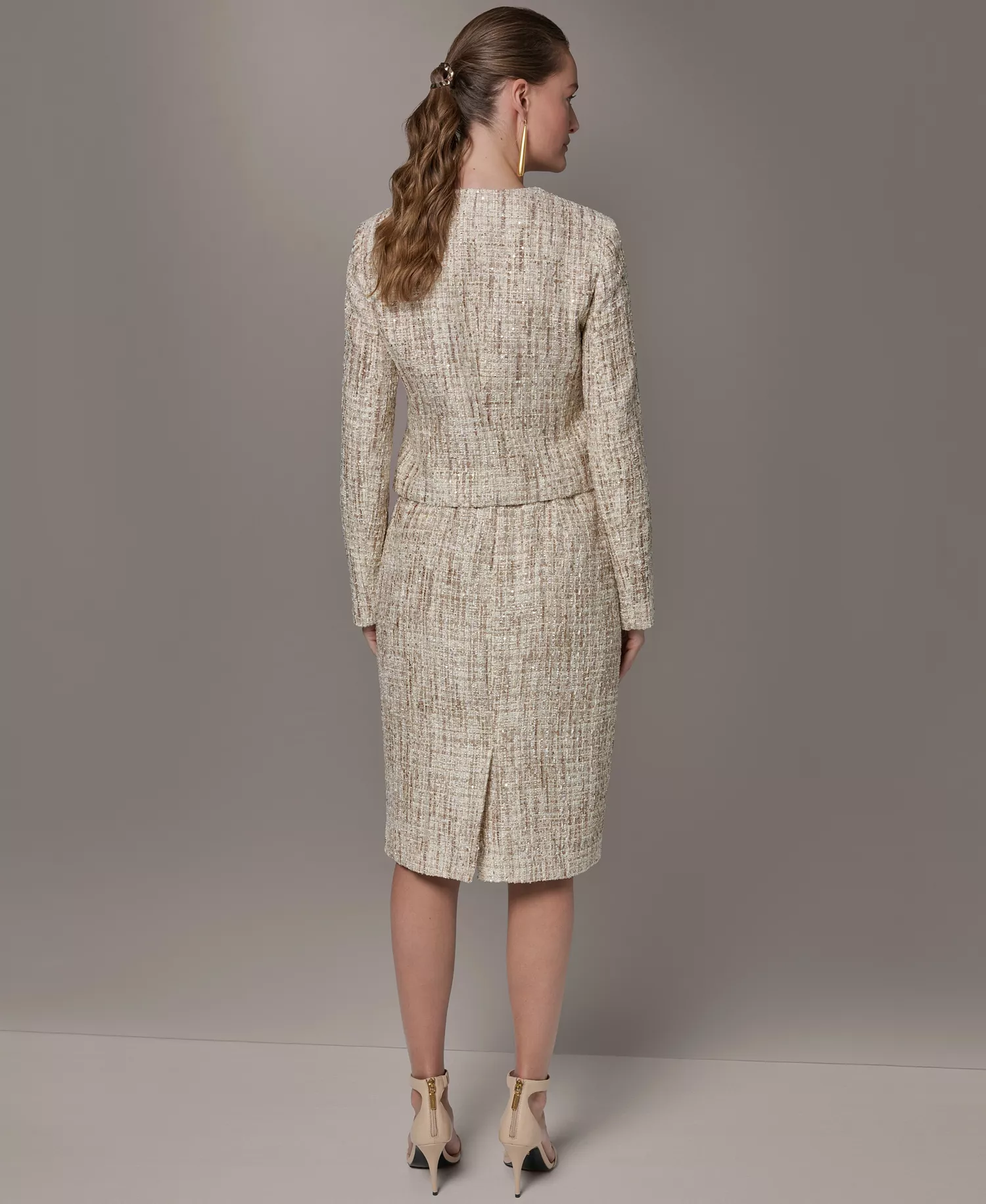 Petite Button-Front Cropped Jacket - Dark Cream Multi - 0P