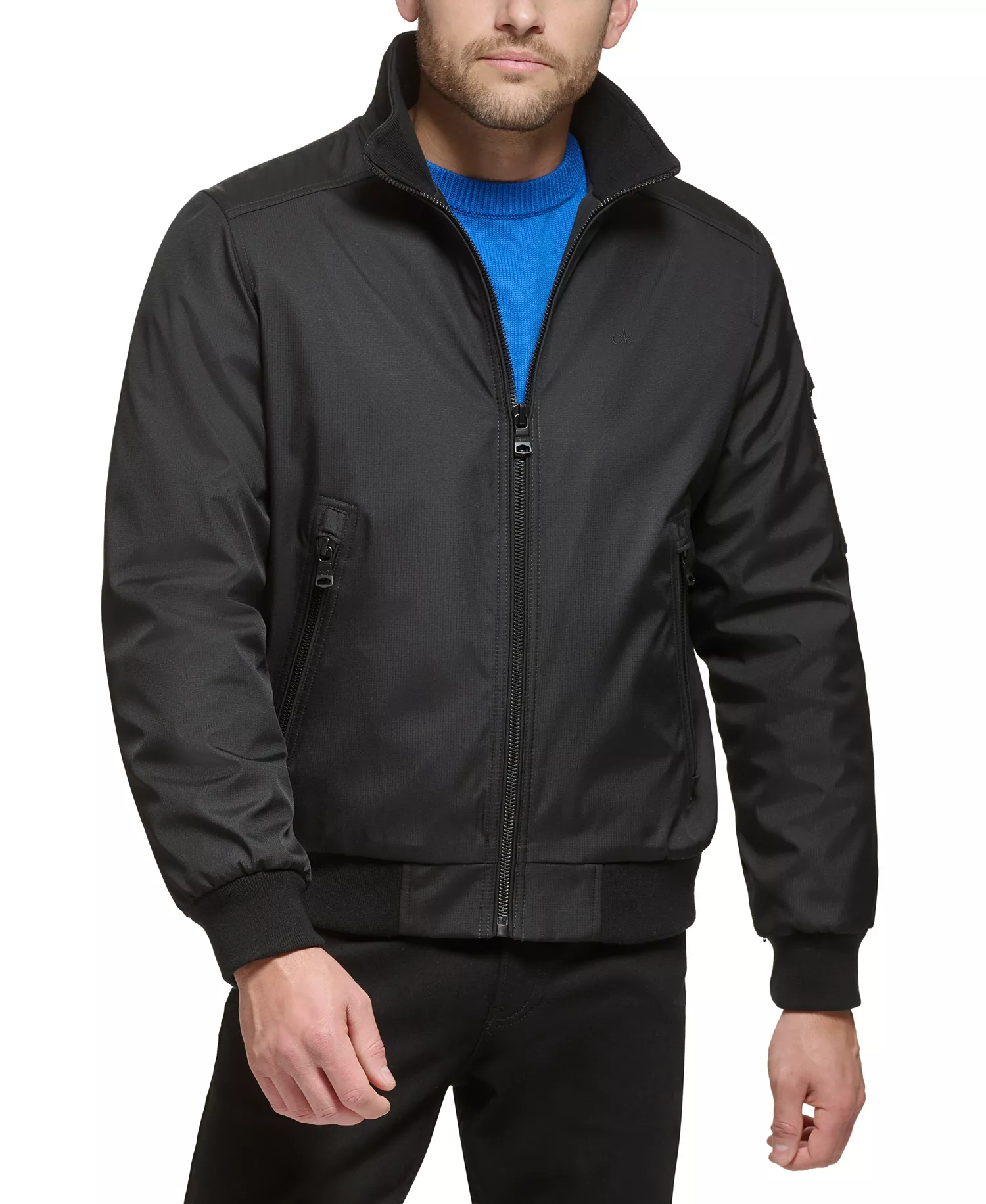 Men's Classic Zip-Front Ripstop Bomber Jacket - Black - 2XL
