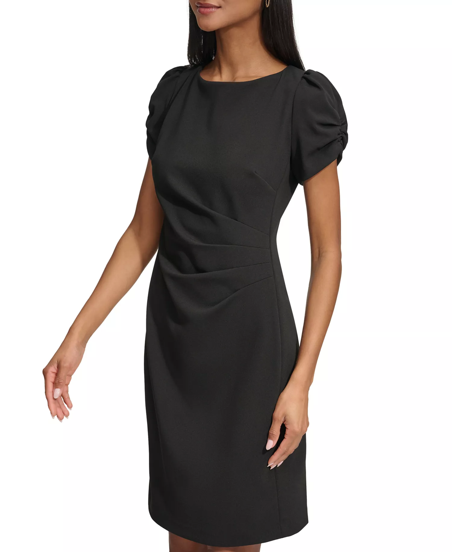 Women's Puff-Sleeve Side-Pleated Dress - Black - 0