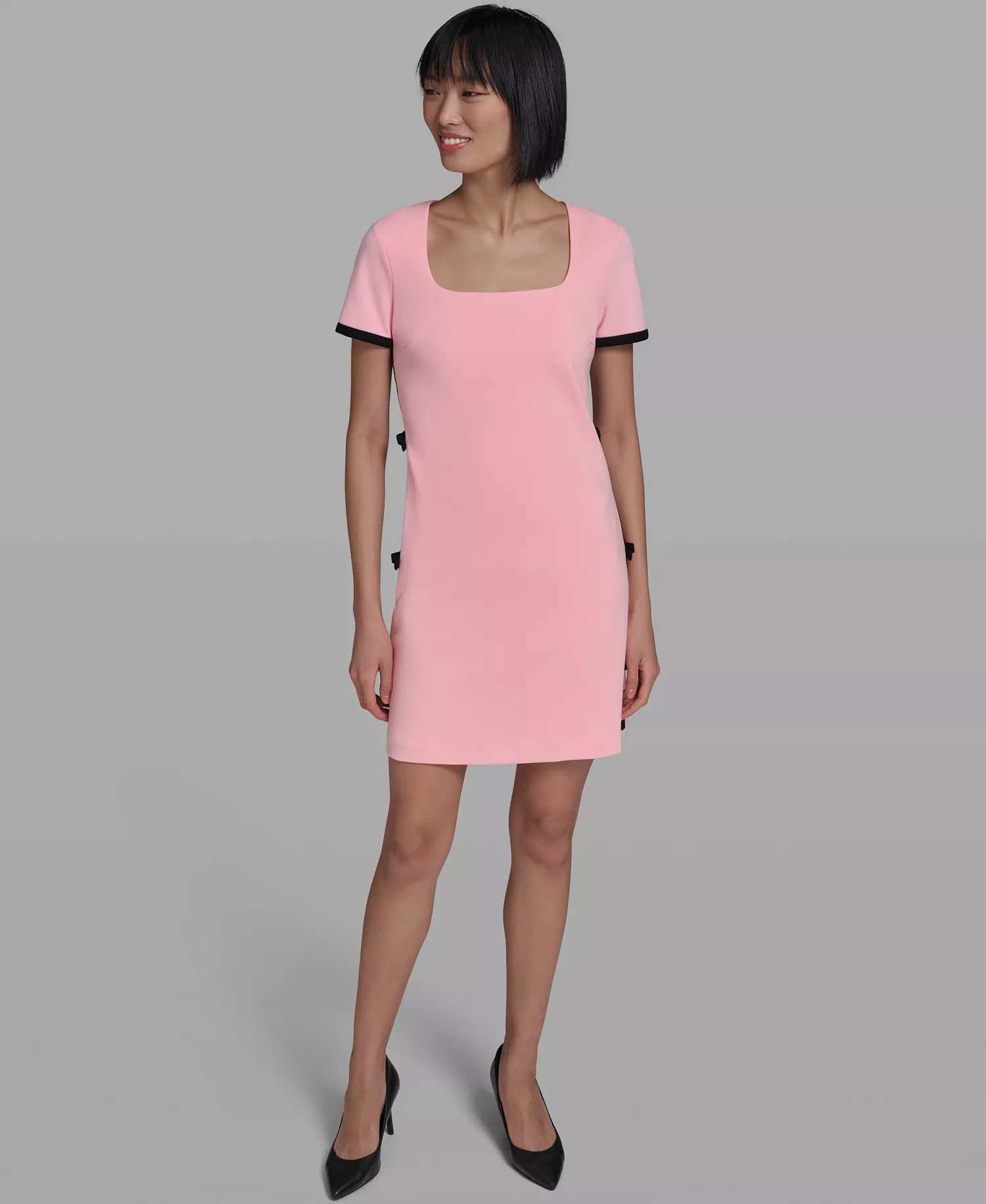 Women's Bow Trim Scuba Crepe Sheath Dress - Almond Blossom/Black - 0