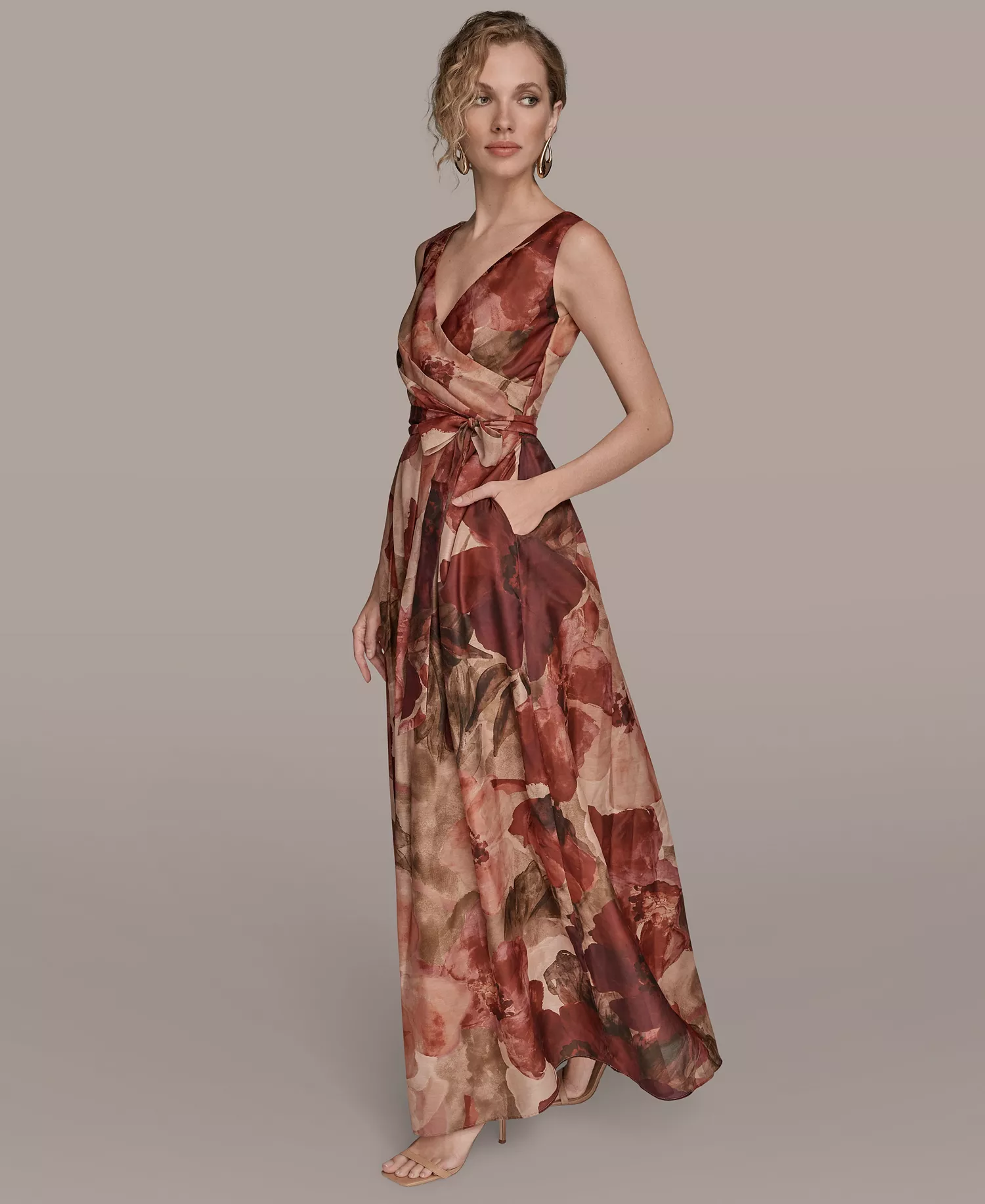 Women's V-Neck Floral Ball Gown - Rhododendron Multi - 10