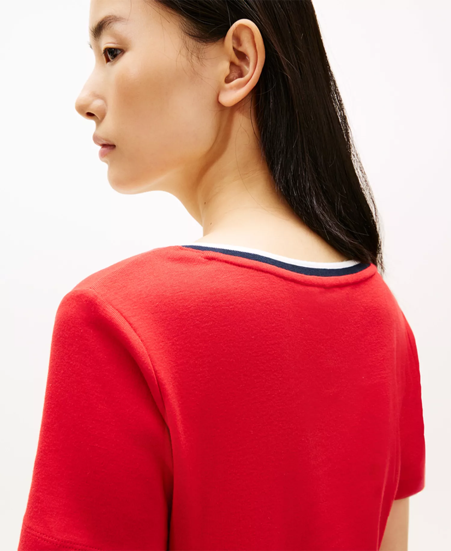 Women's Ribbed V-Neck T-Shirt Dress - Primary Red - L