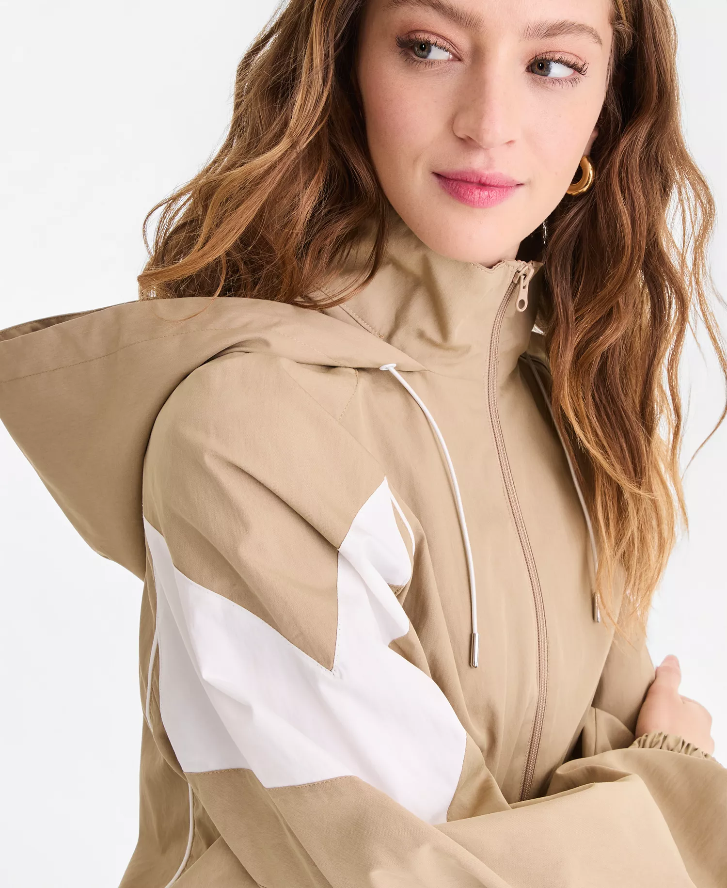 Women's Nylon Hooded Track Jacket, Macy's Exclusive - Khaki - L