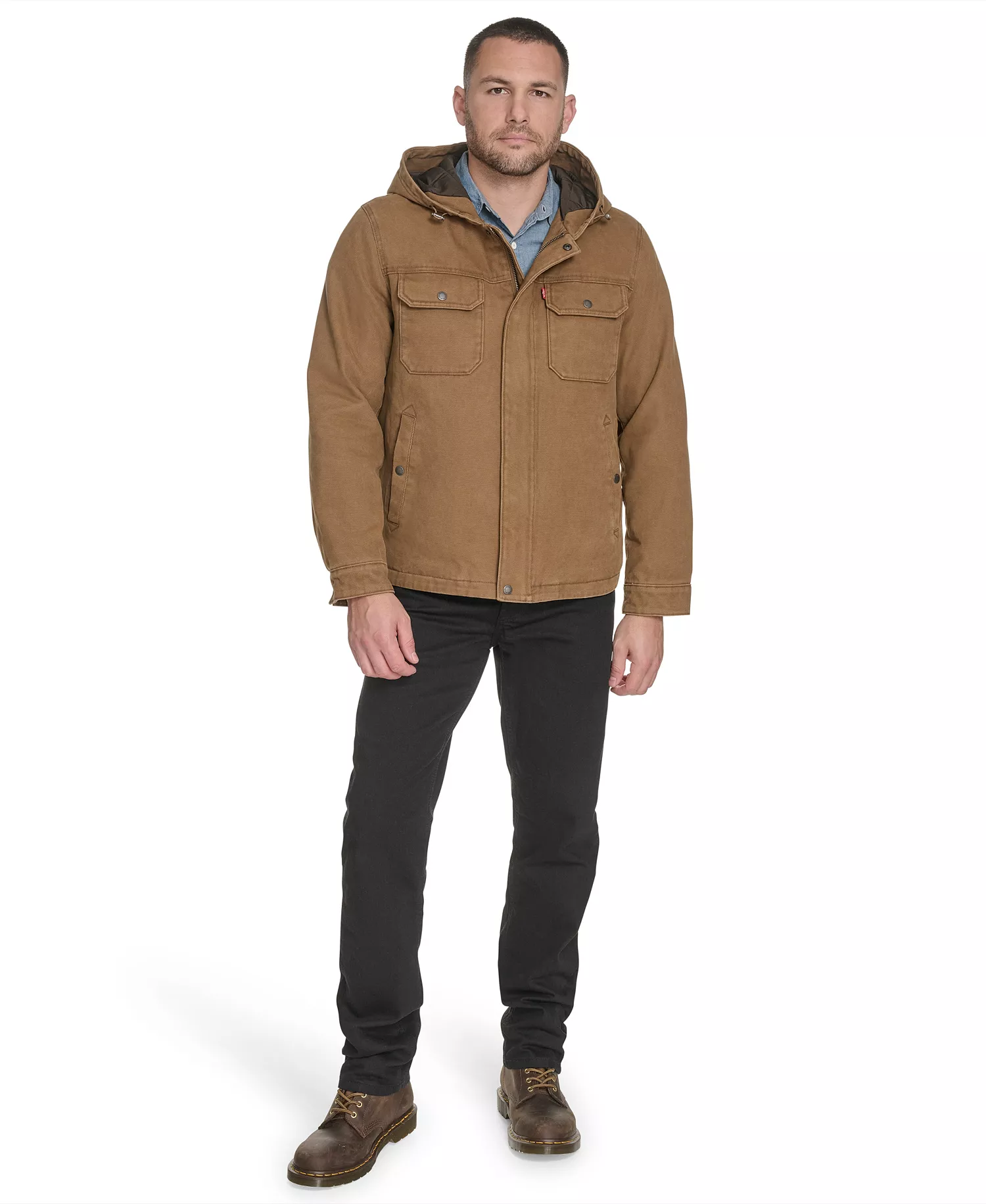 Men's Cotton Canvas Hood Jacket - Worker Brown - L