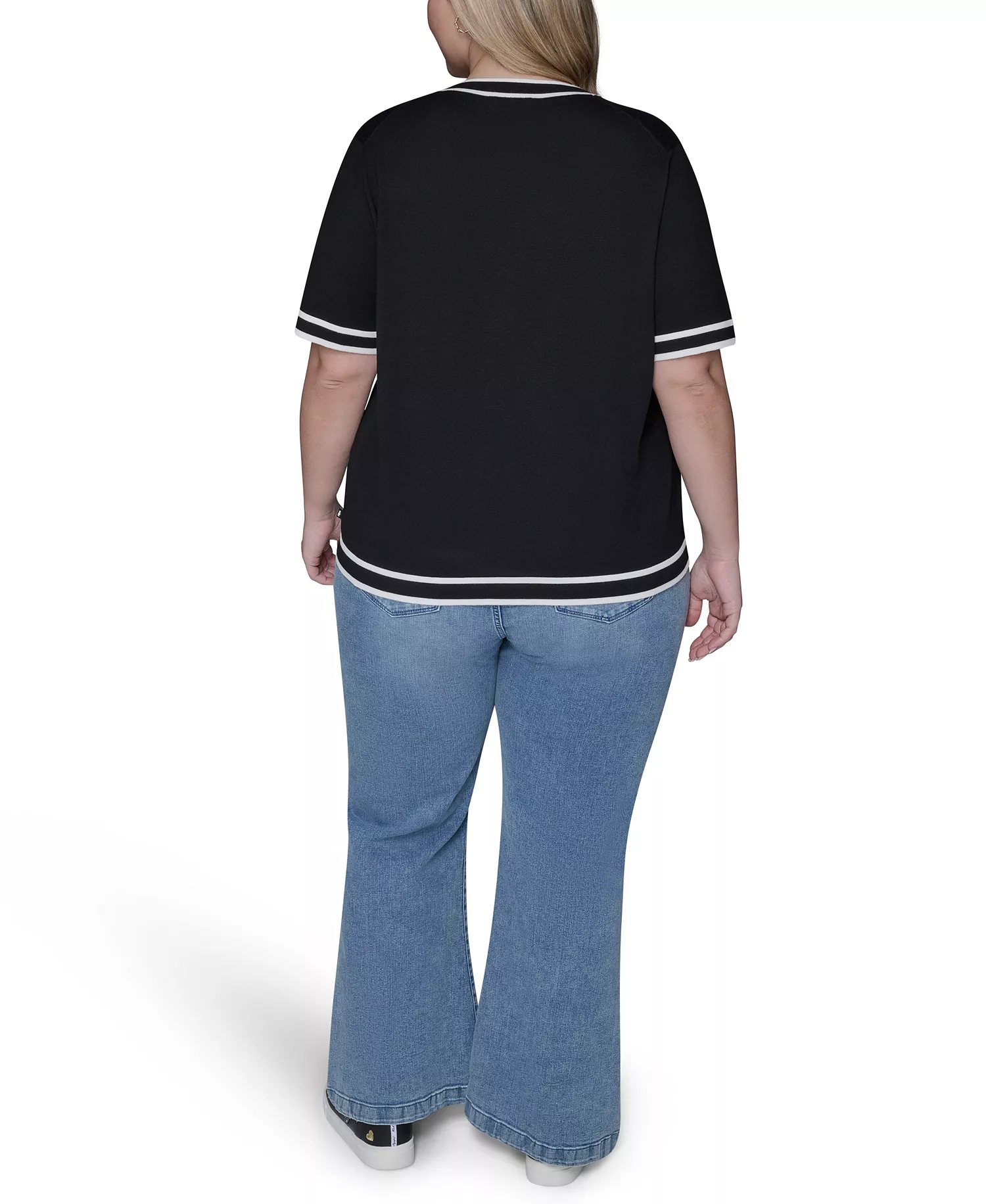 Women's Plus Size Crew Neck Short-Sleeve Sweater - Black - 0X