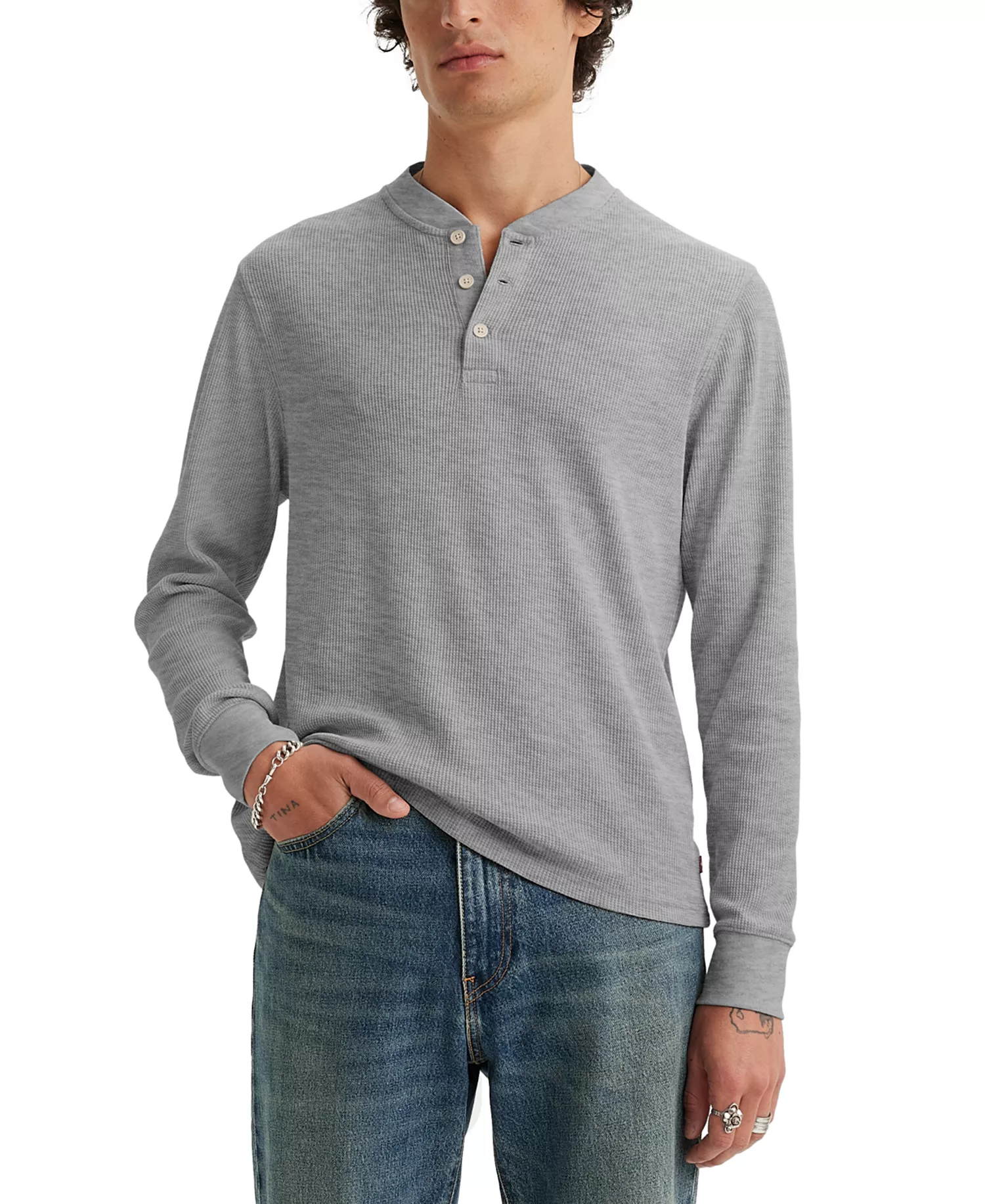 Levis Men's Long-Sleeve Thermal Henley Shirt - Mid Tone Gray Heather - 2XL