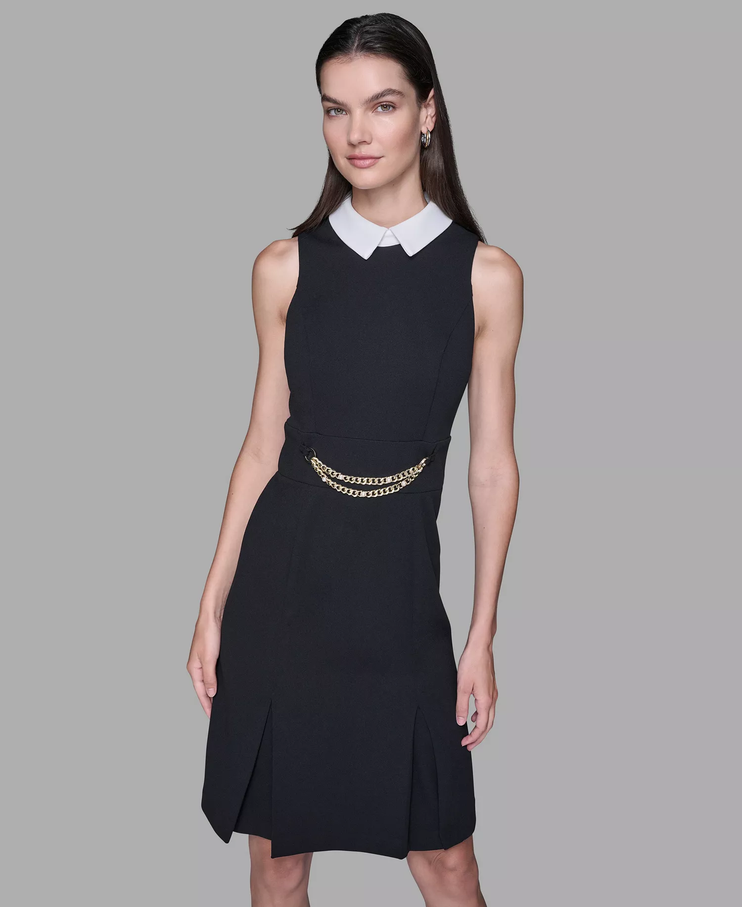 Women's Point Collar Sleeveless Dress - Black/ Soft White - 0