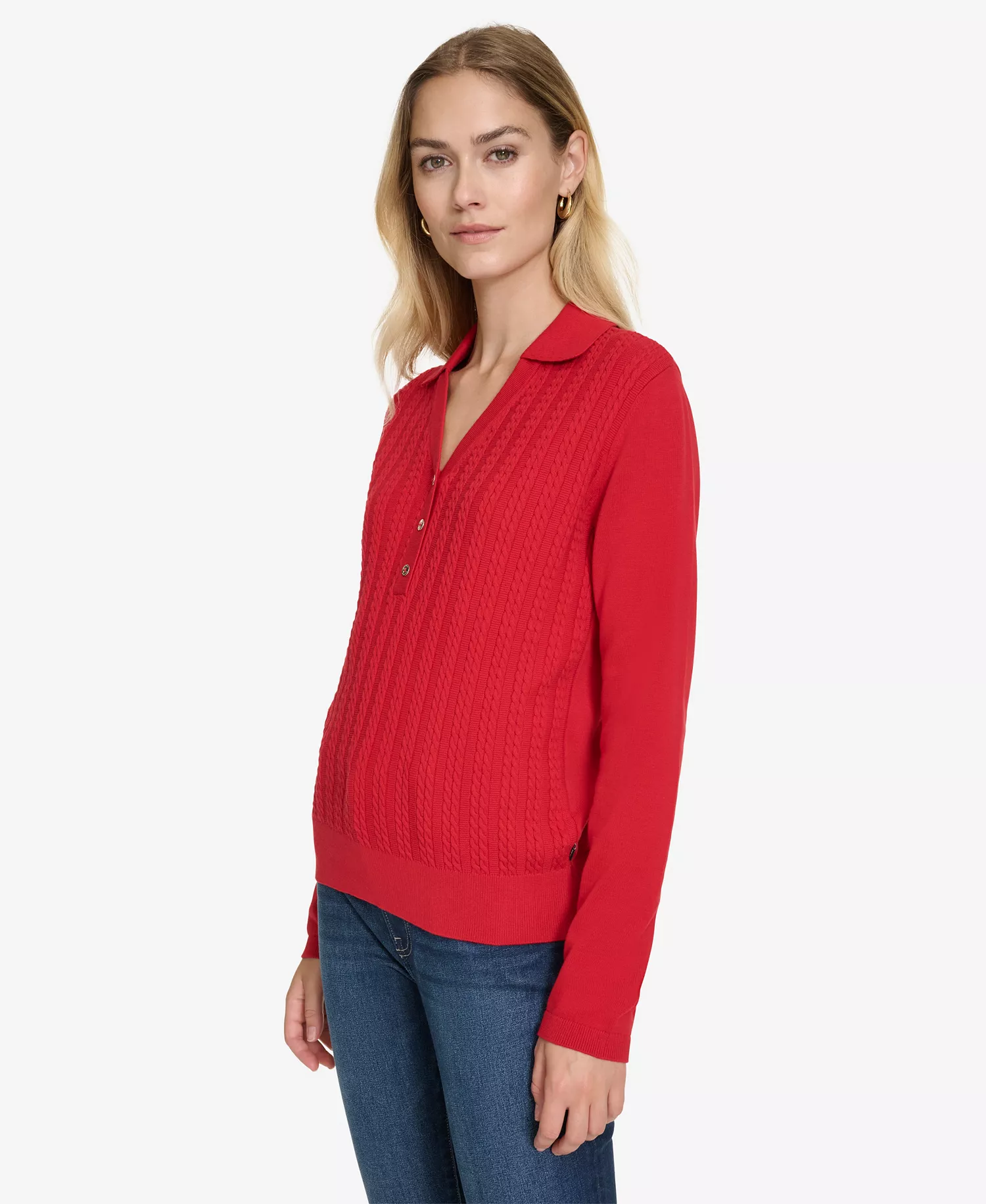 Nautica Women's Solid Button V Neck Polo Sweater - Night Sky - S