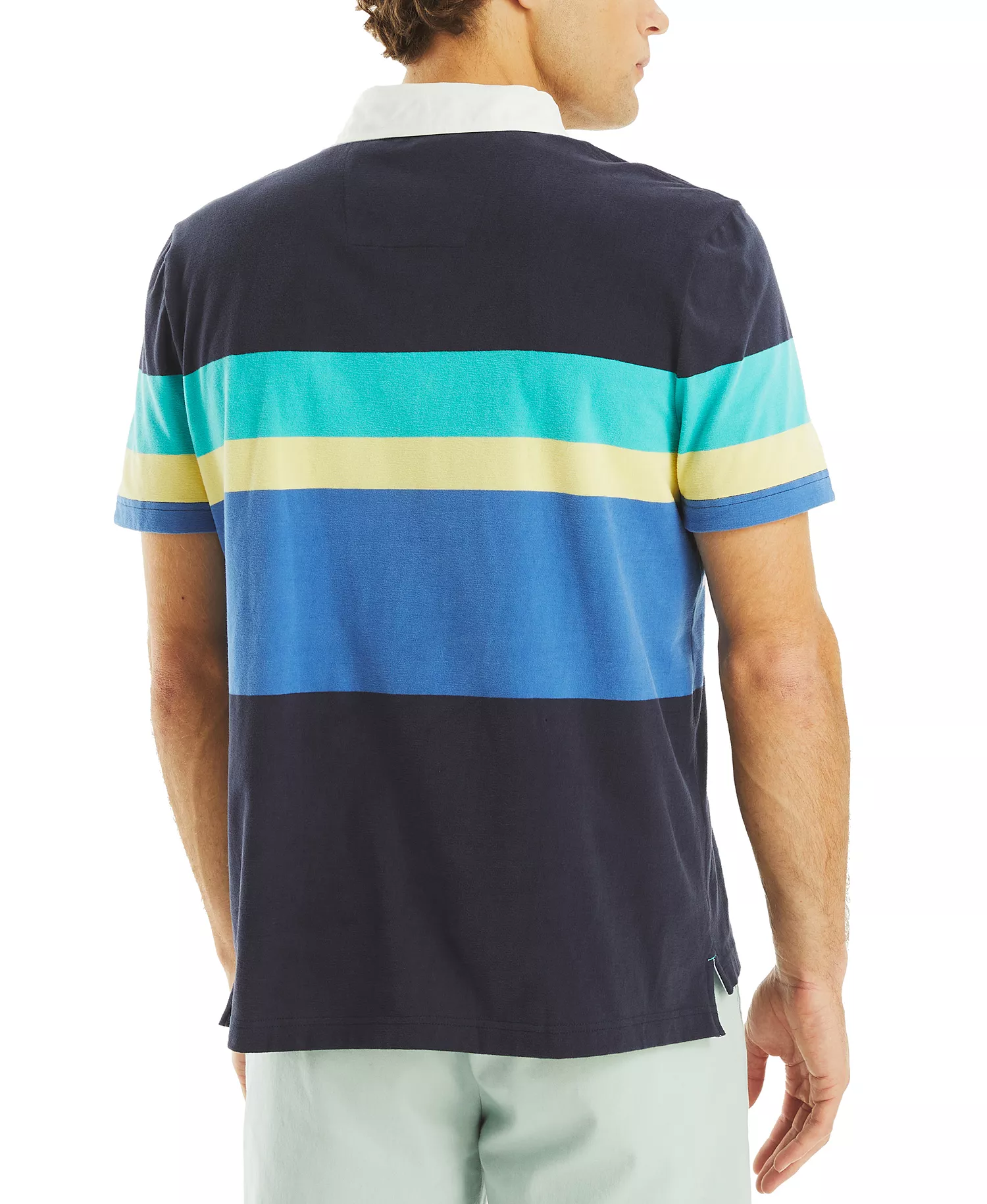 Men's Relaxed Fit Short Sleeve Striped Polo Shirt - Navy Seas - L