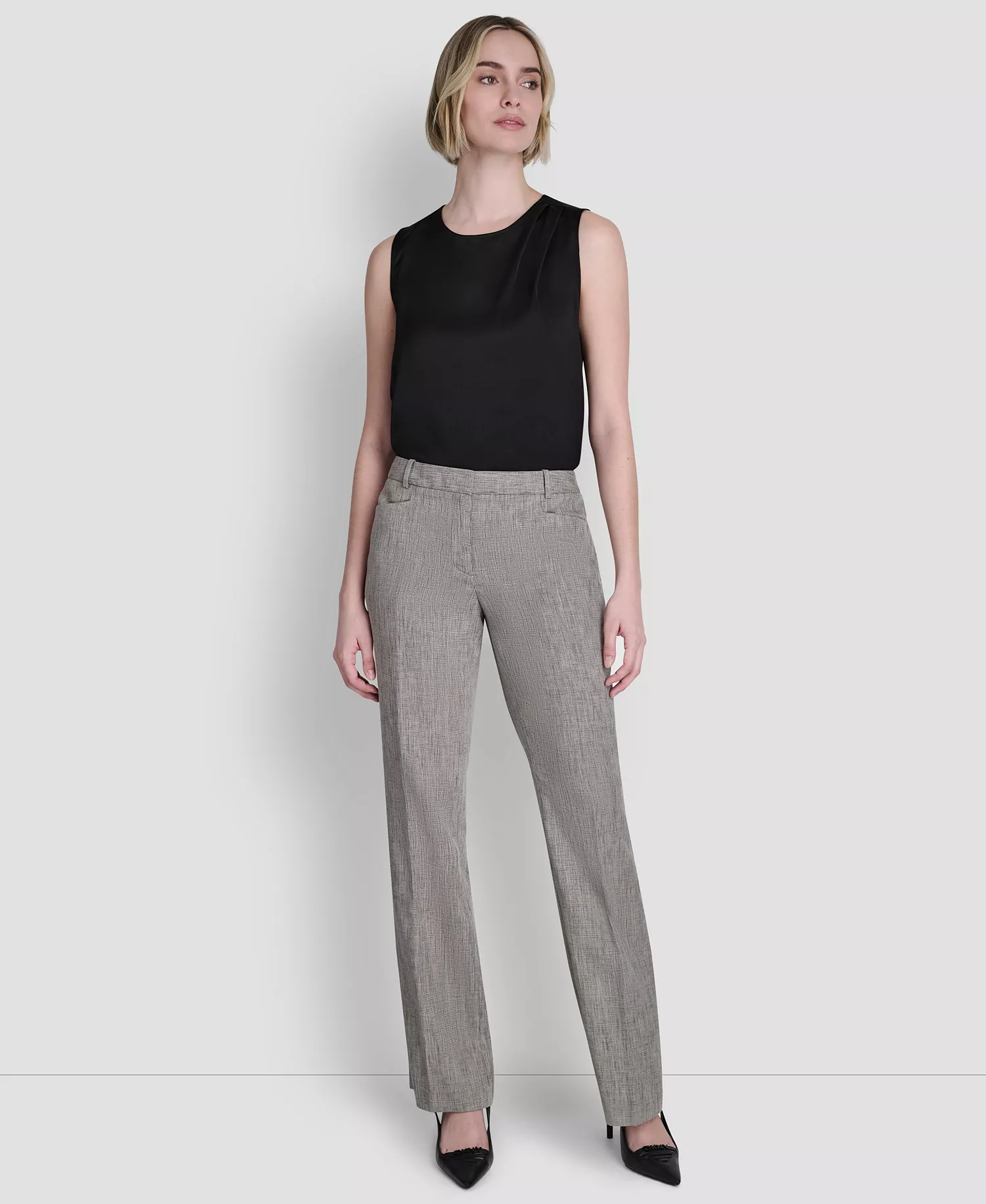 Petite Crosshatch Modern Fit Pants - Black/Coconut - 0P