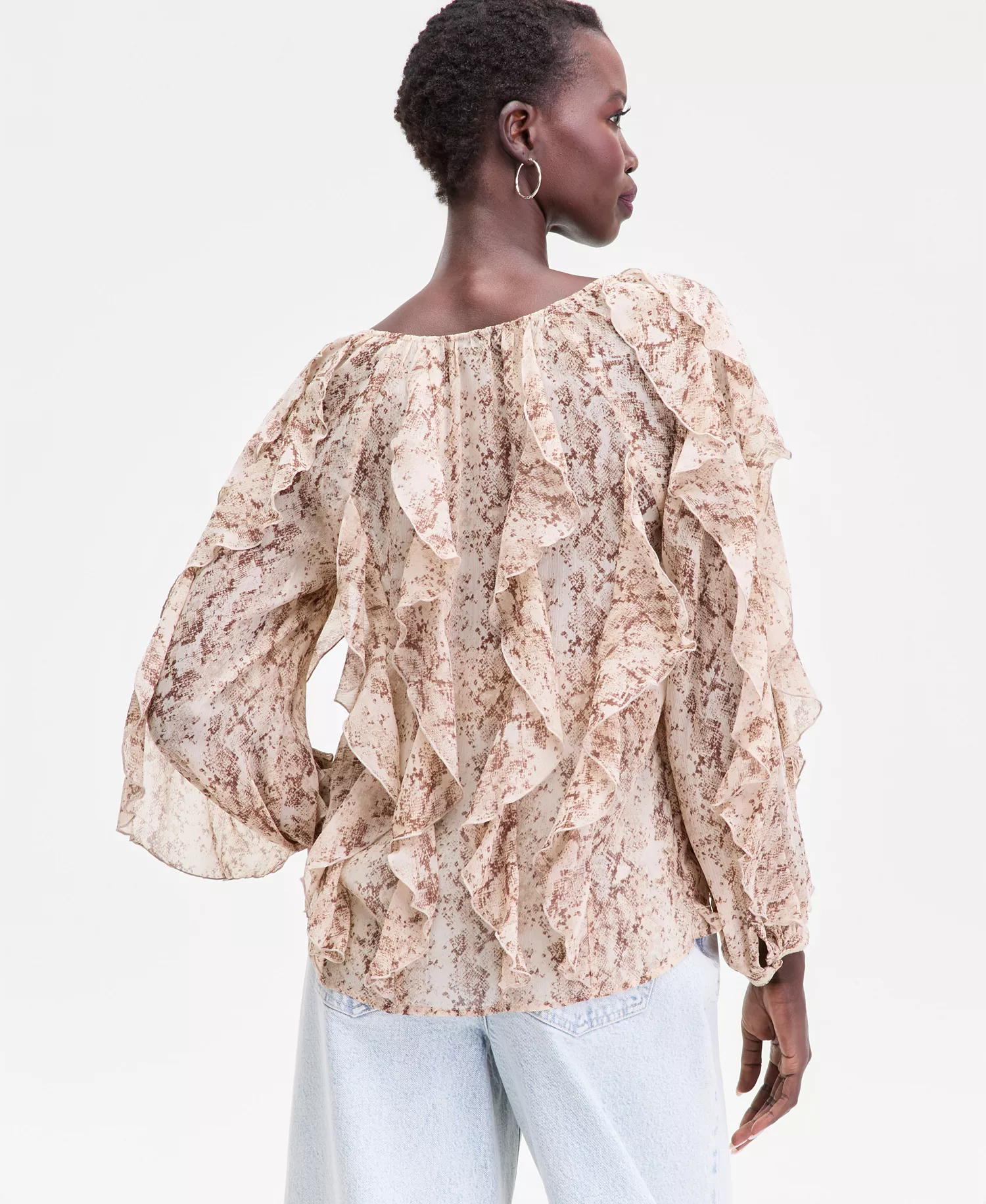 Women's V-Neck Ruffle-Front Top, Macy's Exclusive  - Mia Snake - L