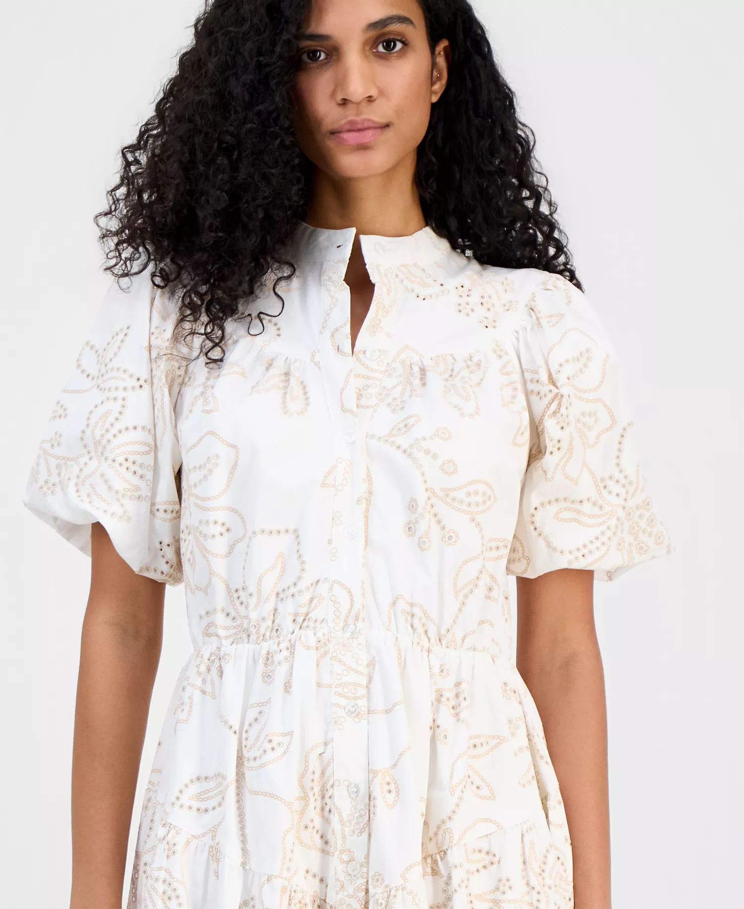 Women's Tiered Midi Dress - White With Light Beige - 10