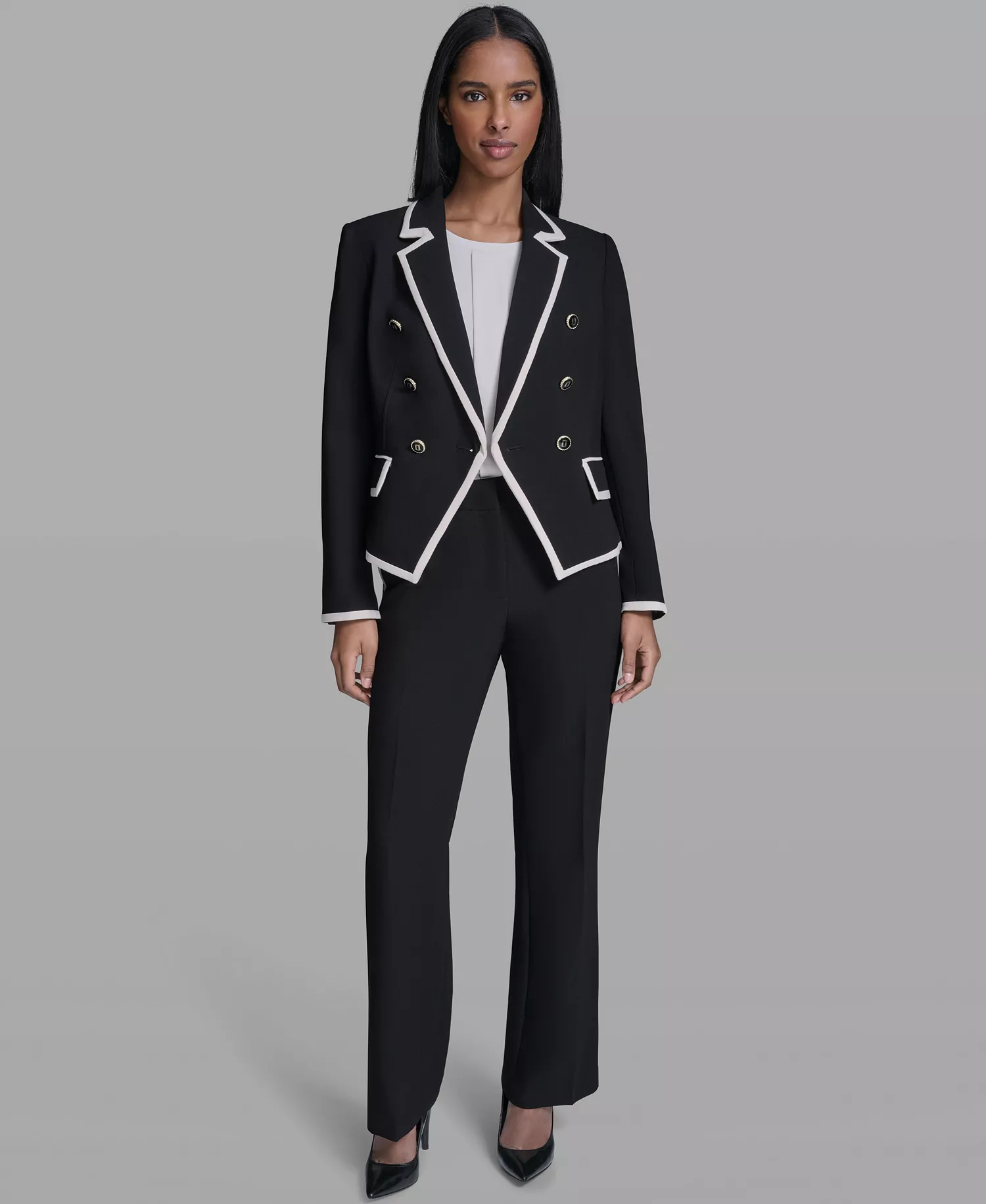 Women's Framed Notch-Collar Jacket - Black/Bisque - 0