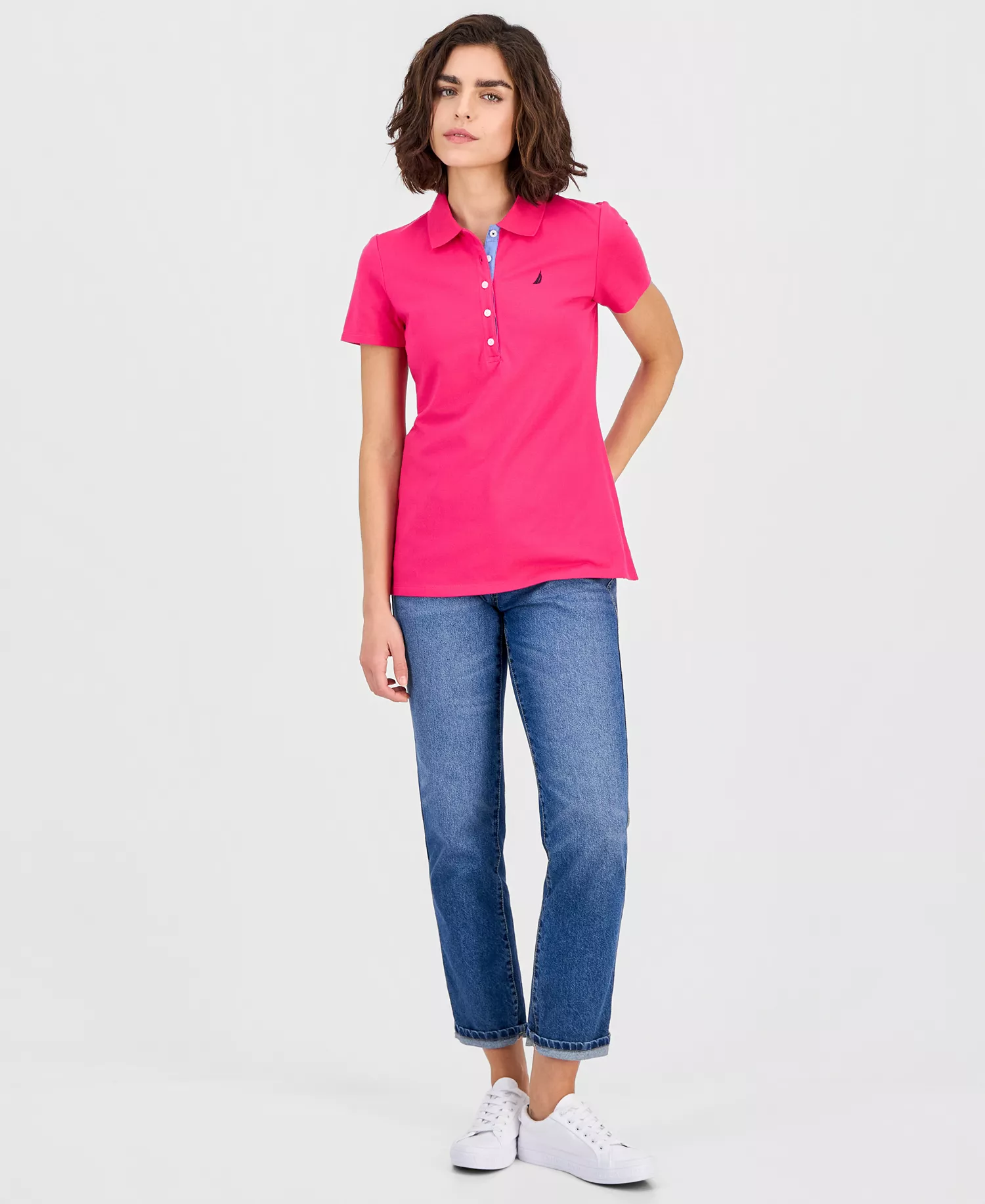 Women's Short-Sleeve Polo-Collar Shirt  - Aster Pink - L