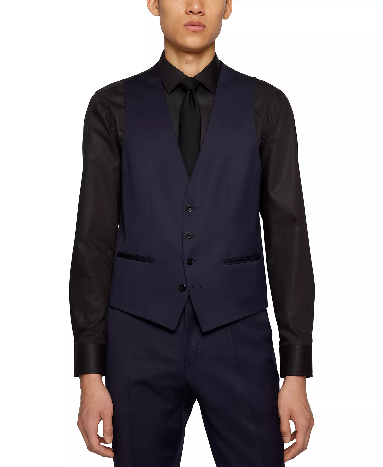 BOSS by Men's Virgin-Wool Serge Slim-Fit Vest - Dark Blue - 34R