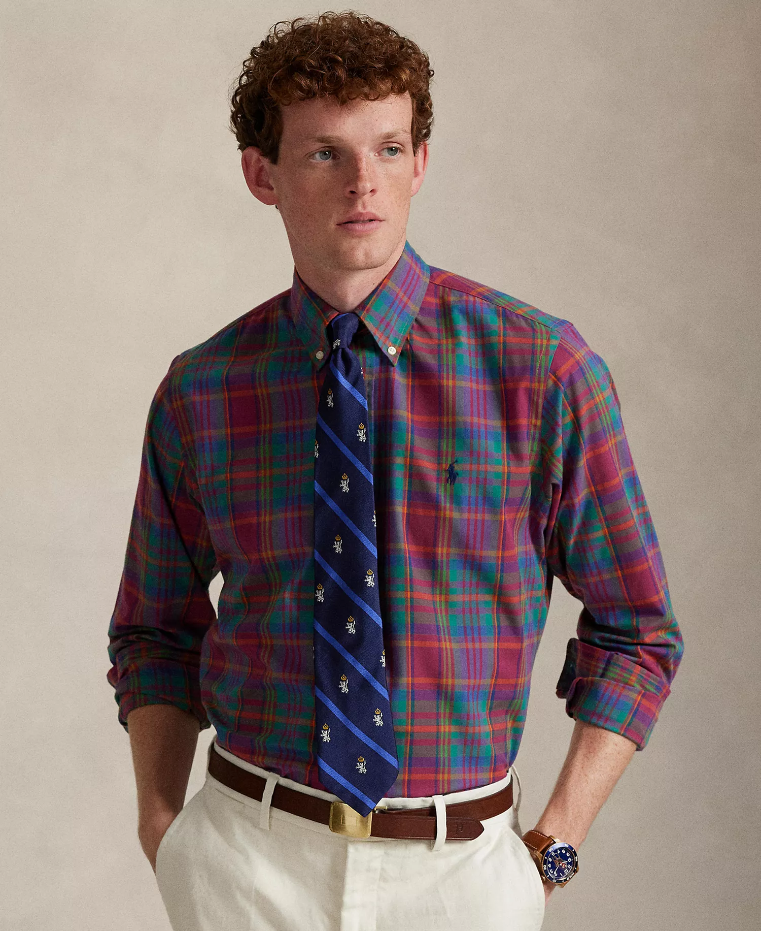 Men's Classic-Fit Plaid Performance Shirt - Berry Navy Multi - 2XL