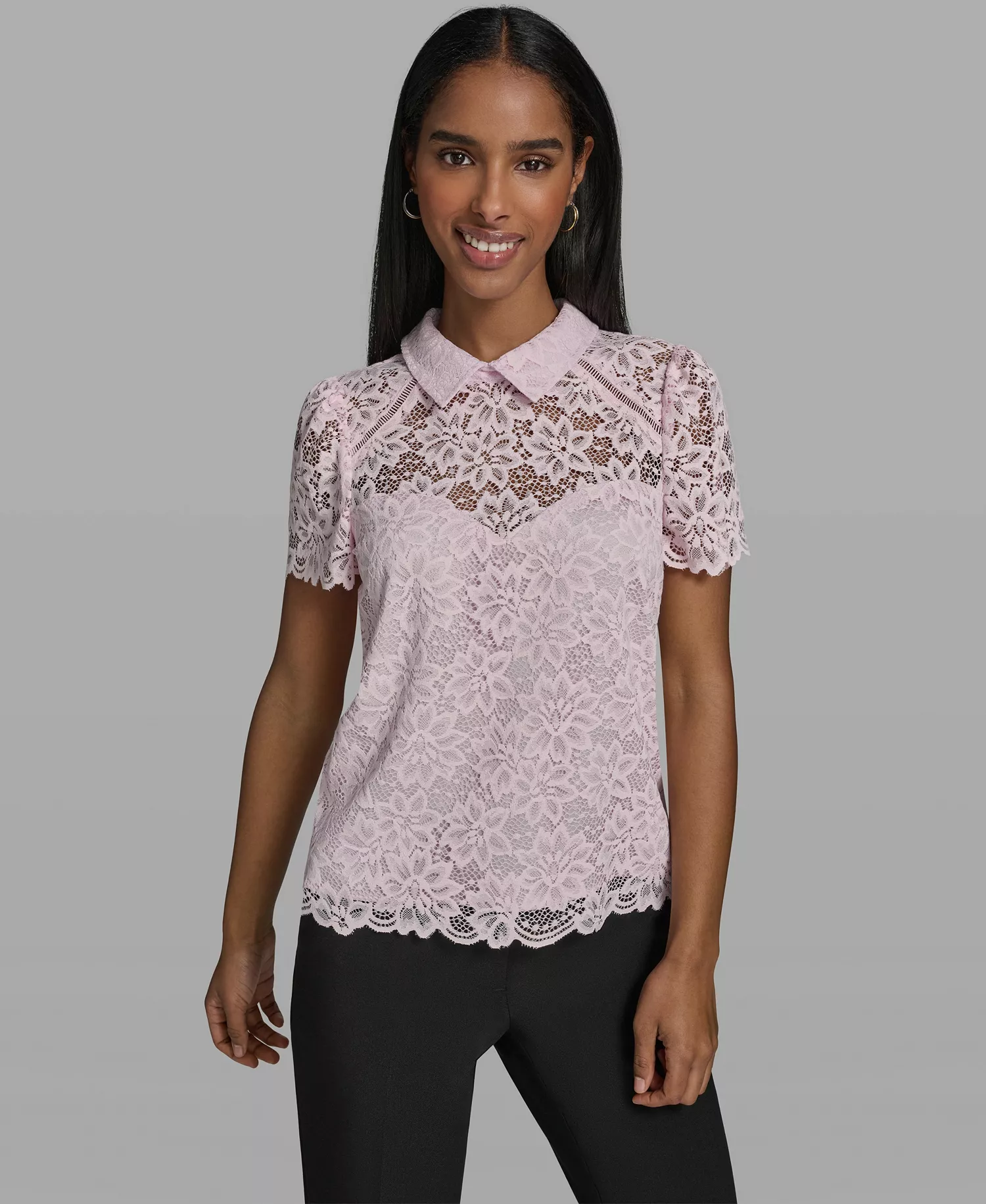 Women's Short-Sleeve Woven Blouse - Ballet Slipper - L