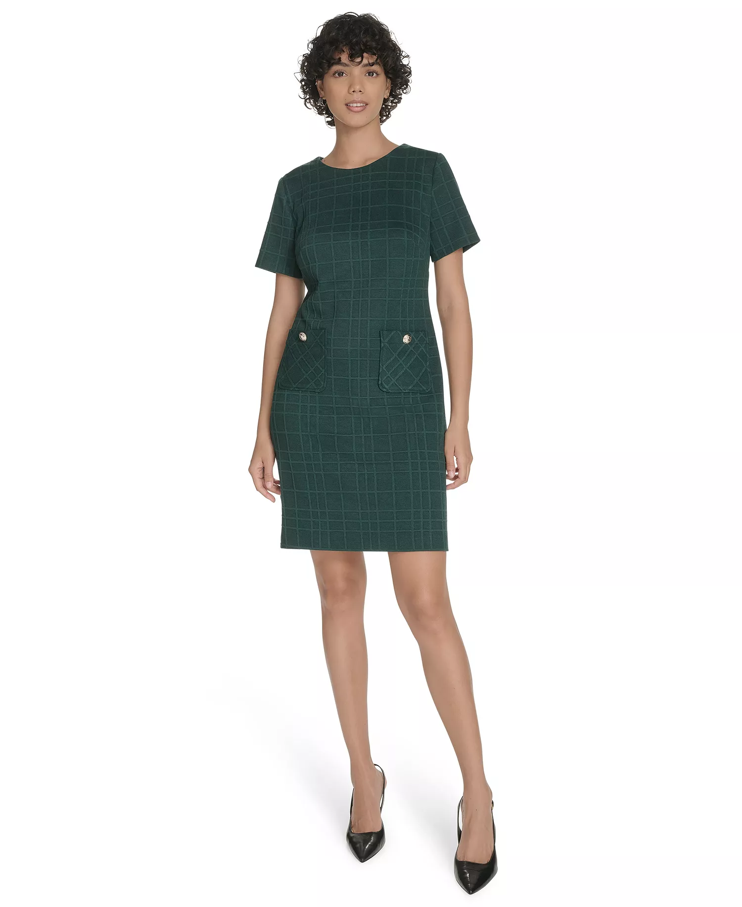 Petite Short Sleeve Knit Shift Dress - Cypress - 0P