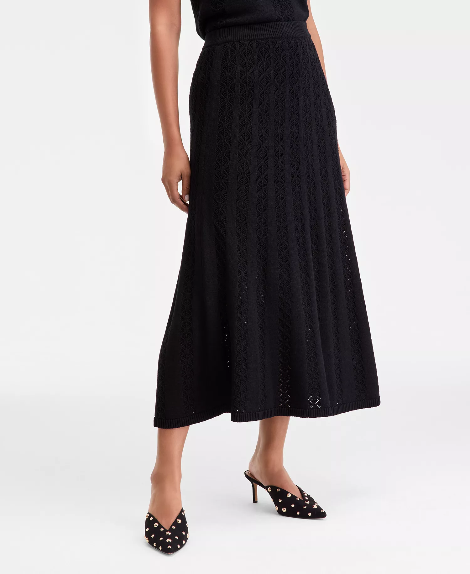 Women's Pointelle Sweater Midi Skirt, Macy's Exclusive - Deep Black - L