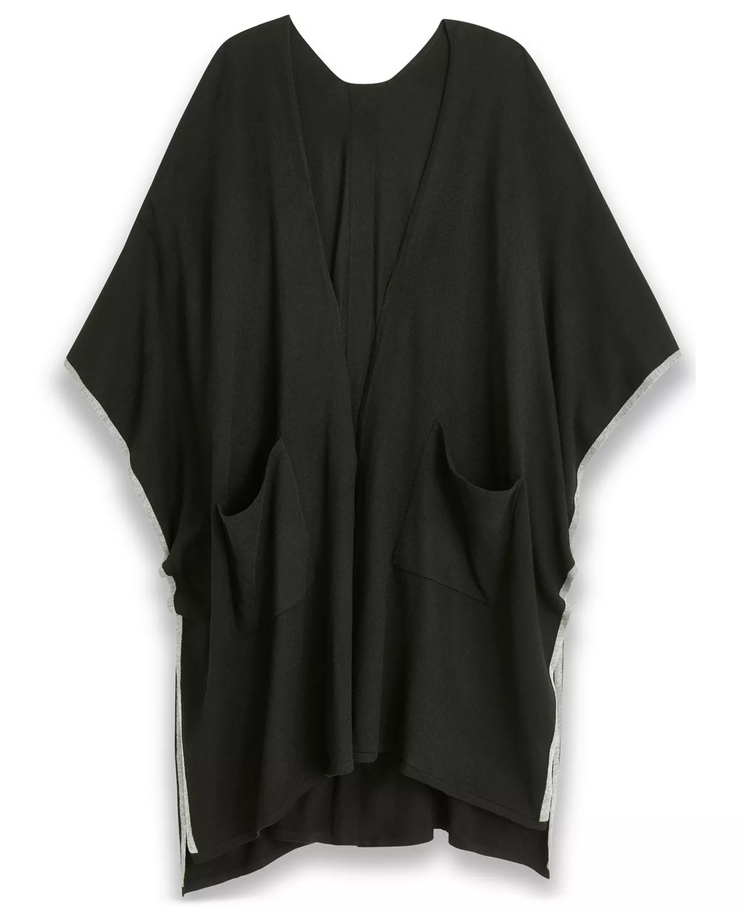 Tipped Knit Shawl Ruana - Black - ONE SIZE