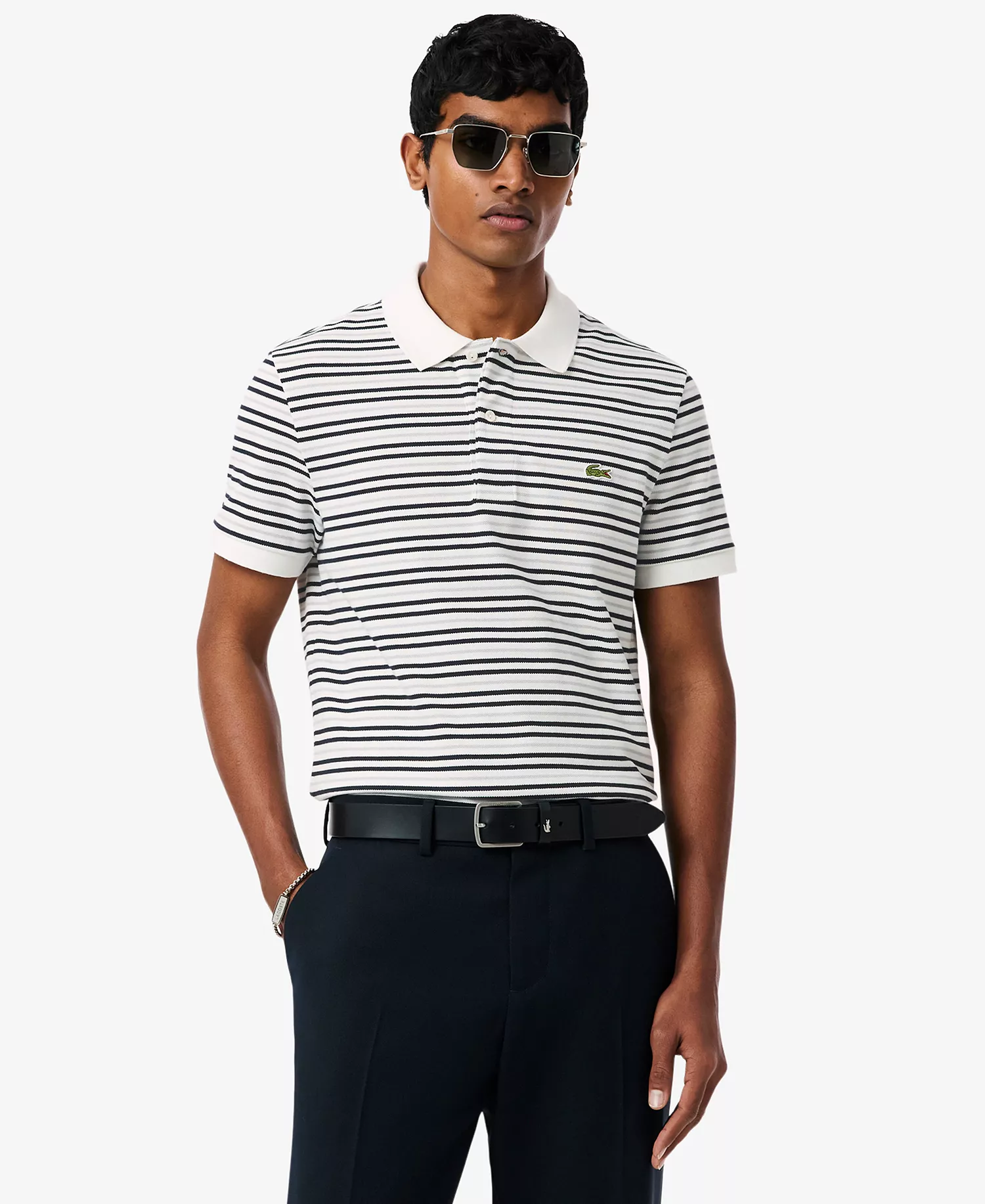 Men's Classic Fit Striped Pique Polo Shirt - Blackbird/flour - 2XL