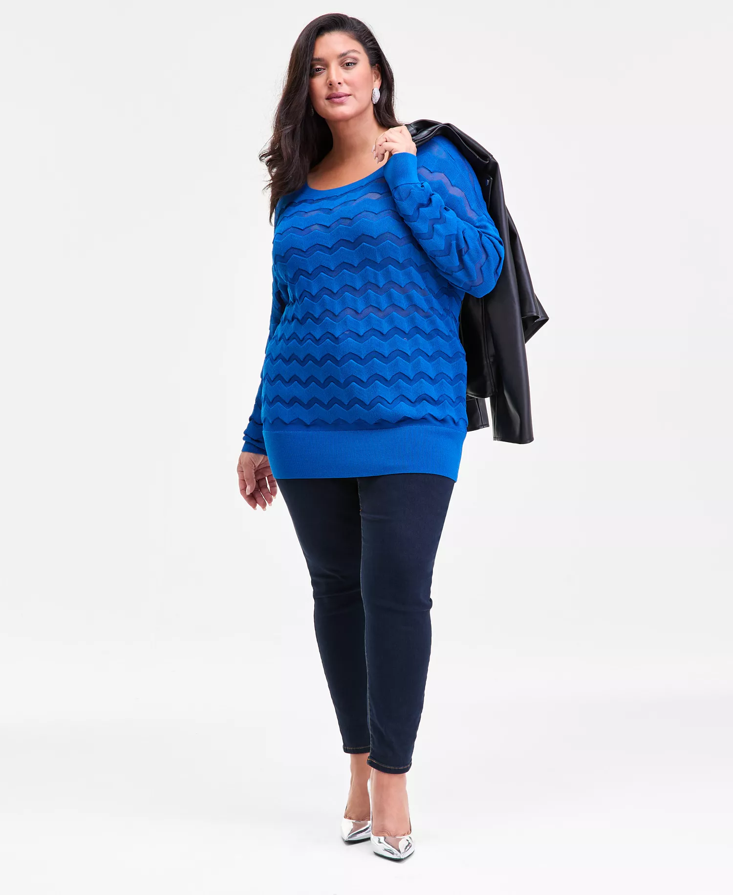 Plus Size Chevron Stitch Sweater, Macy's Exclusive - Cobalt Dream - 0X