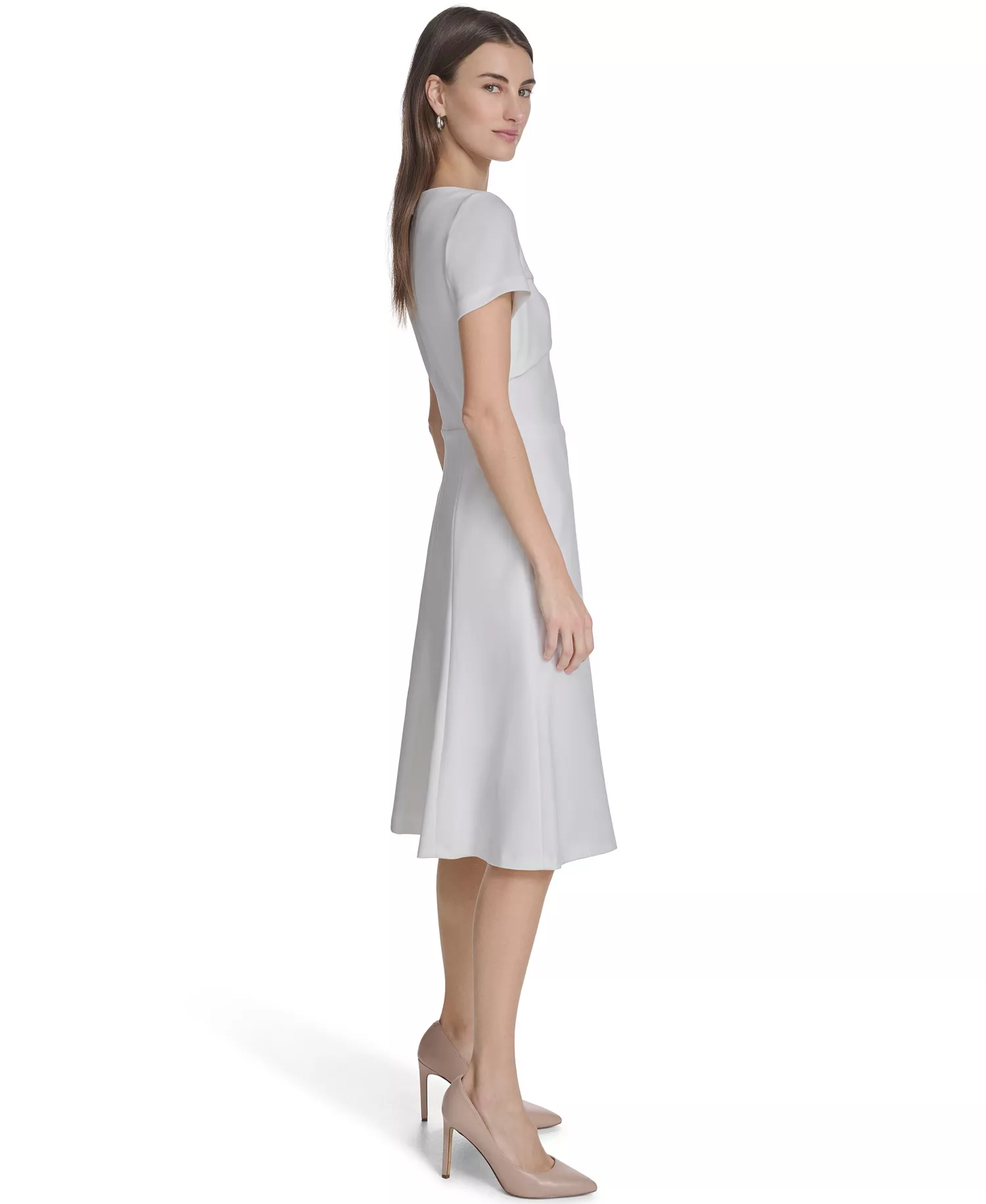 Women's Twist Neck Midi Dress - Cream - 10
