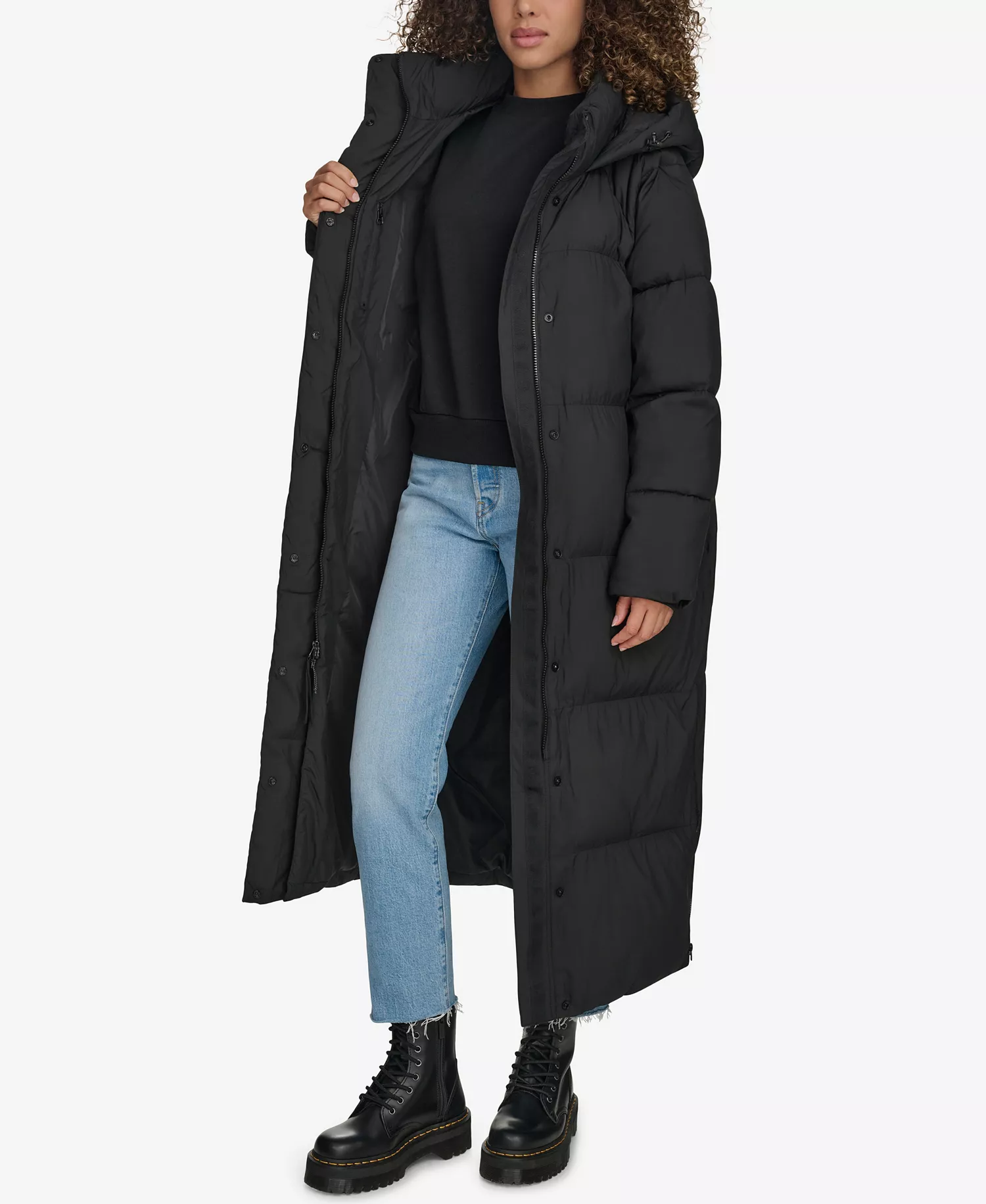 Women's Extra Long Quilted Parka - Black - Large