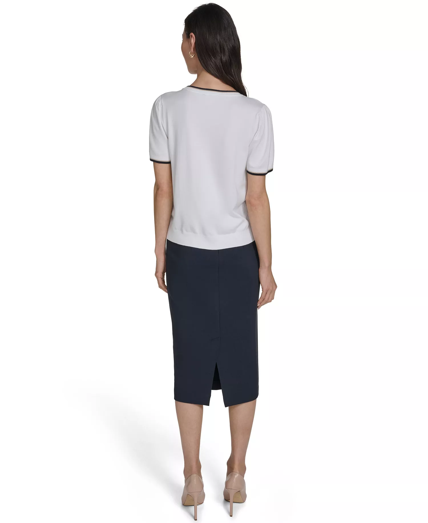 Women's Short-Sleeve Tipped Sweater - Bright White Multi - L