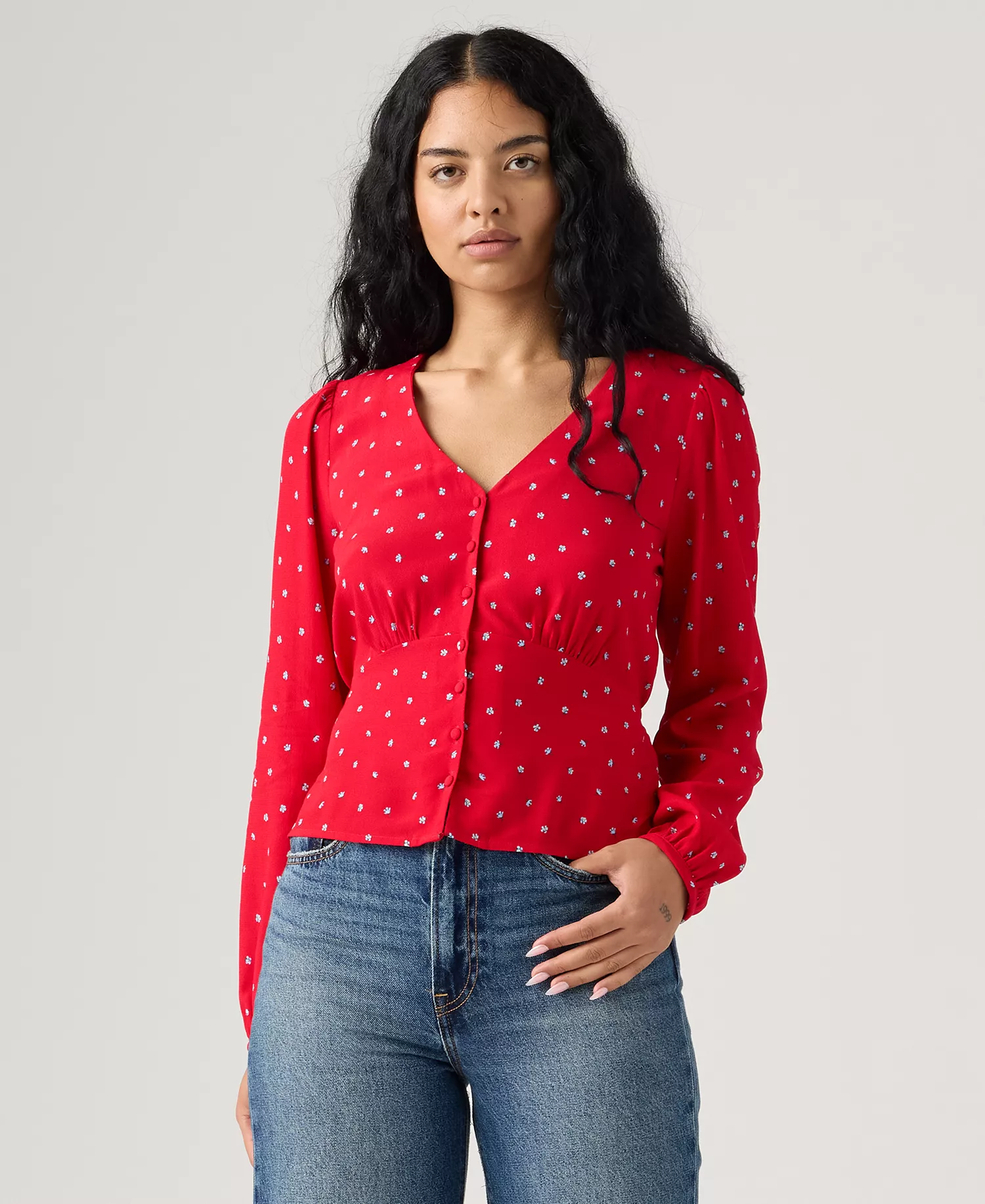 Women's Dolores Long Sleeve Blouse - Red - L
