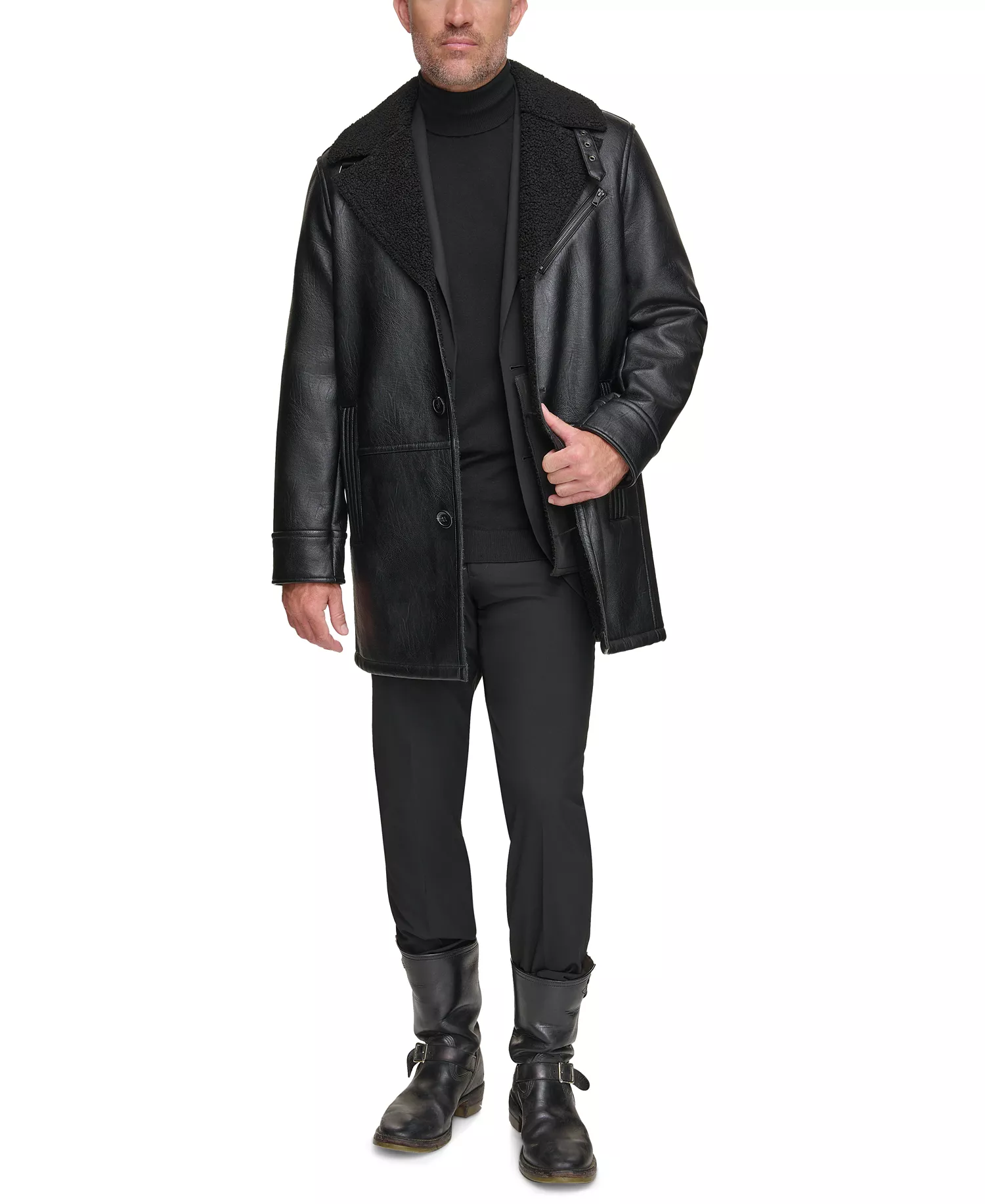 Men's Condore Faux-Shearling Top Coat - Black - S
