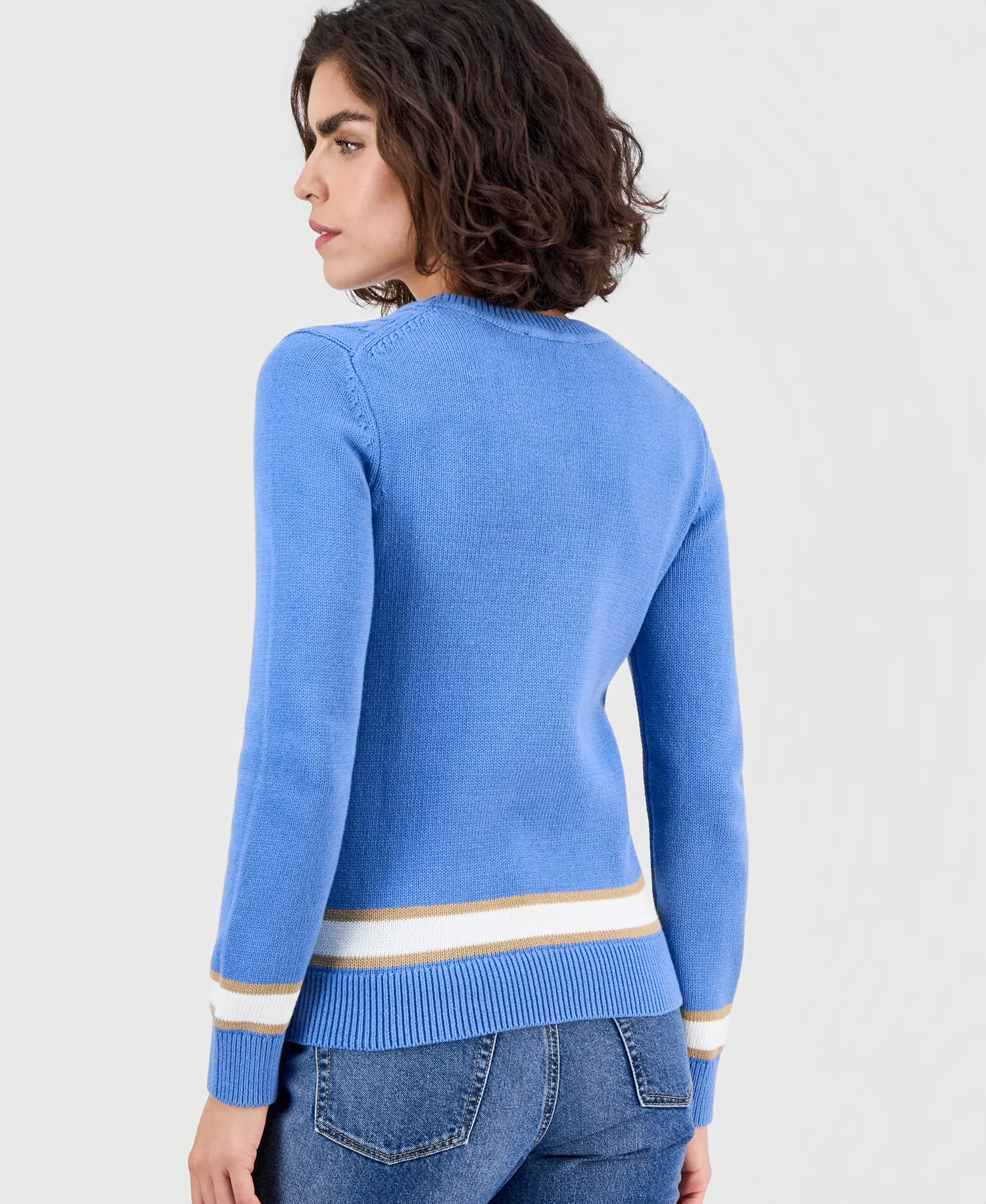 Nautica Women's Thick-Tipped Cable-Knit Crewneck Sweater - Blue Haze Multi - L