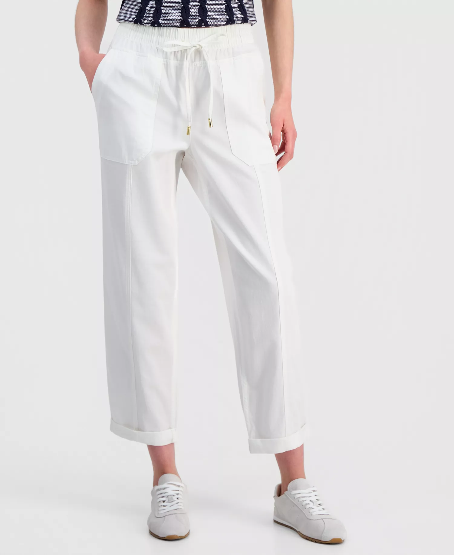 Jeans Women's Solid Cuffed Pull-On Pants - Brt White - L