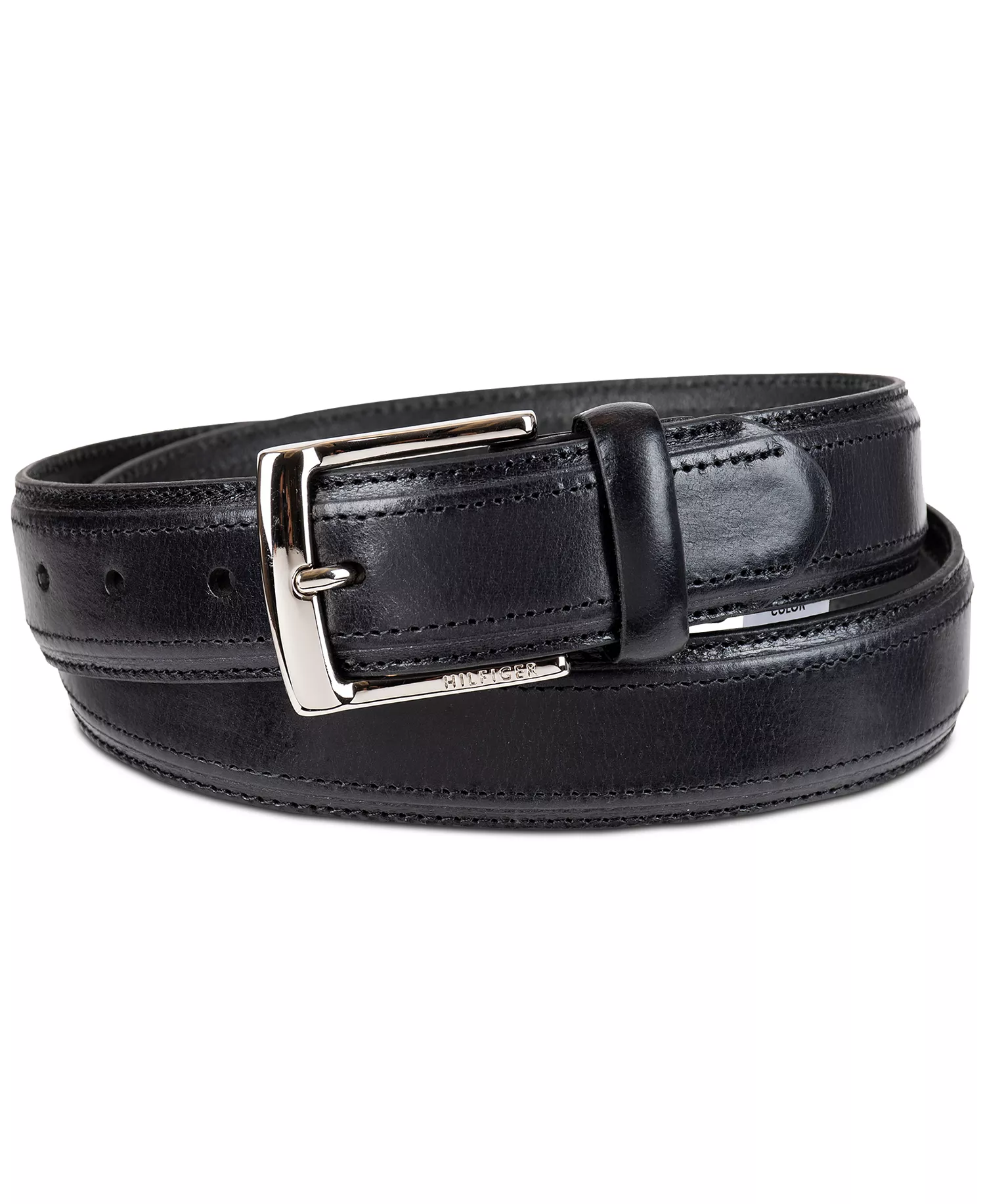 Men’s Stitched Classic Dress Leather Belt - Black - L (38-40)