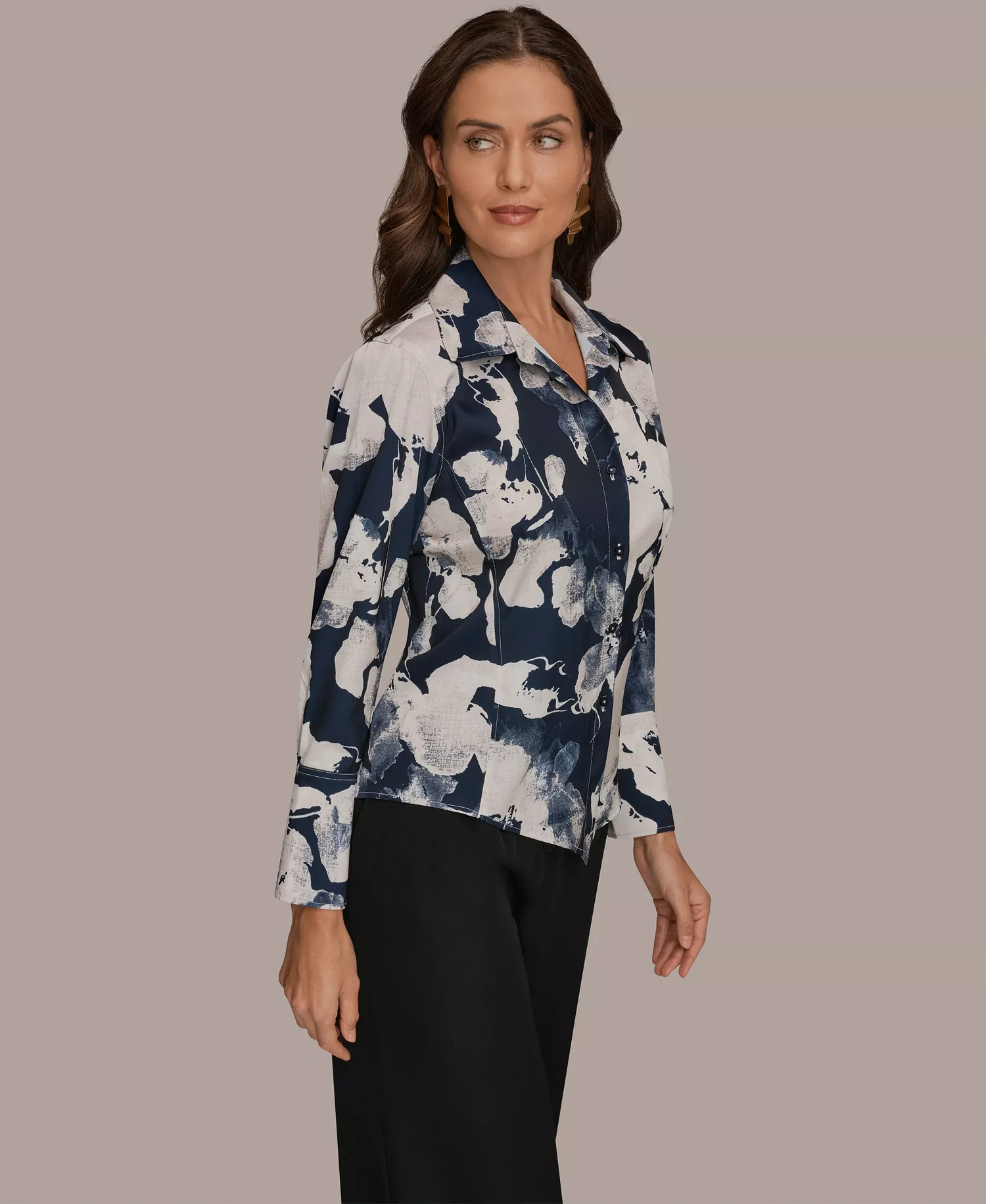 Petite Collared Neck Long Sleeves Shirt - Nightfall Multi - P/L