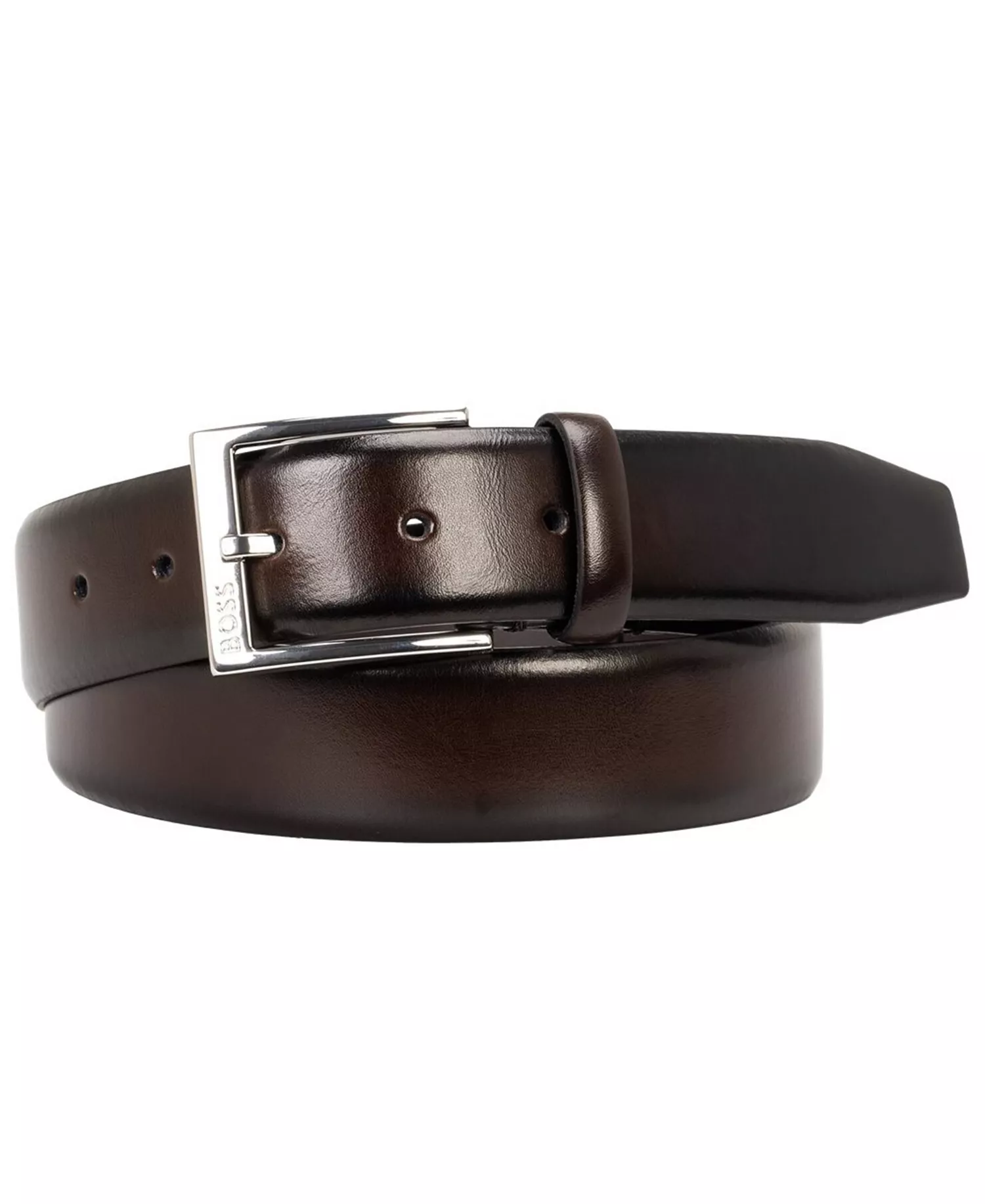 Men's Engraved Logo Leather Business Belt - Brown - 32