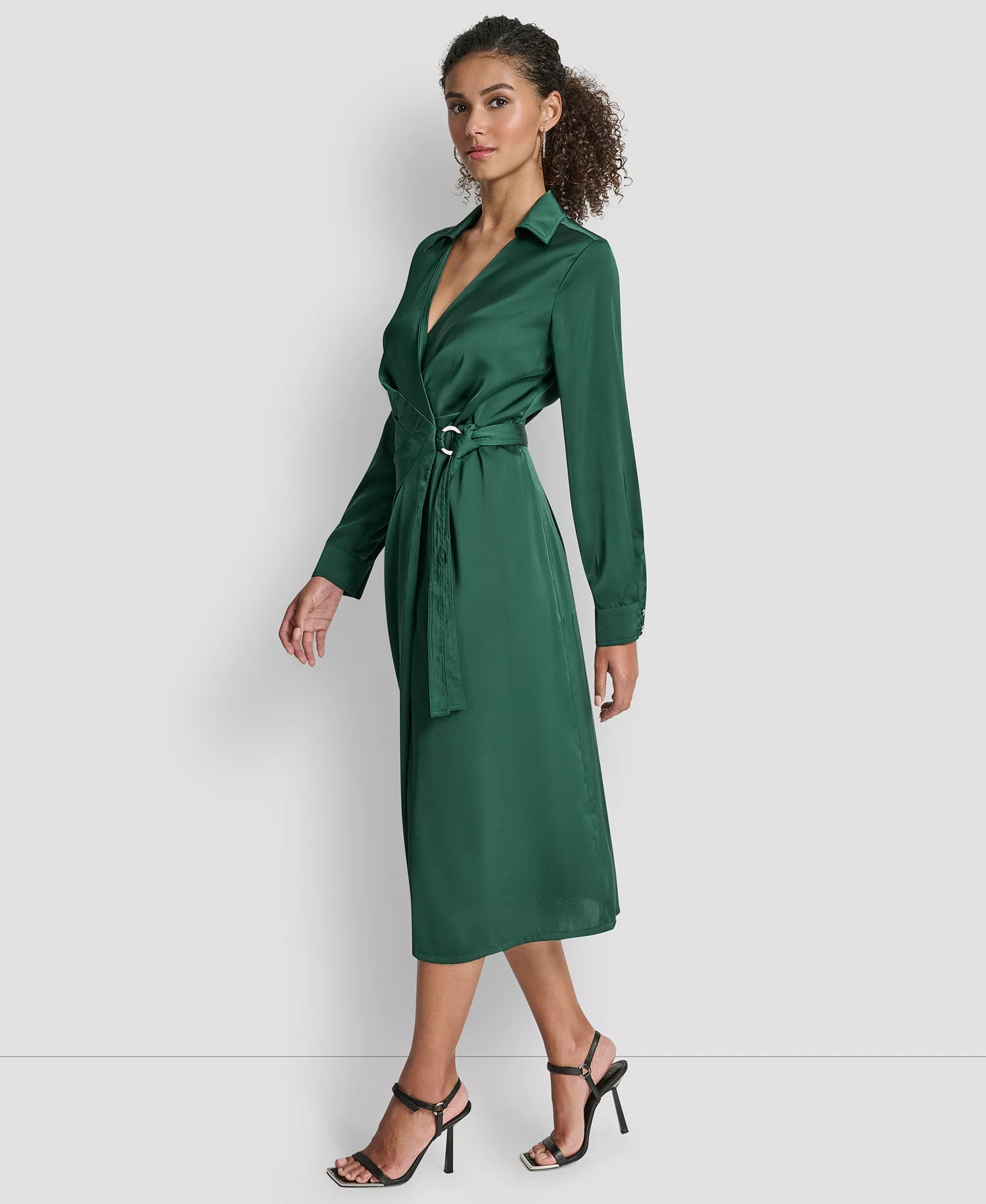 Women's Long Sleeve Surplice Midi Wrap Dress - Pine Grove - 16